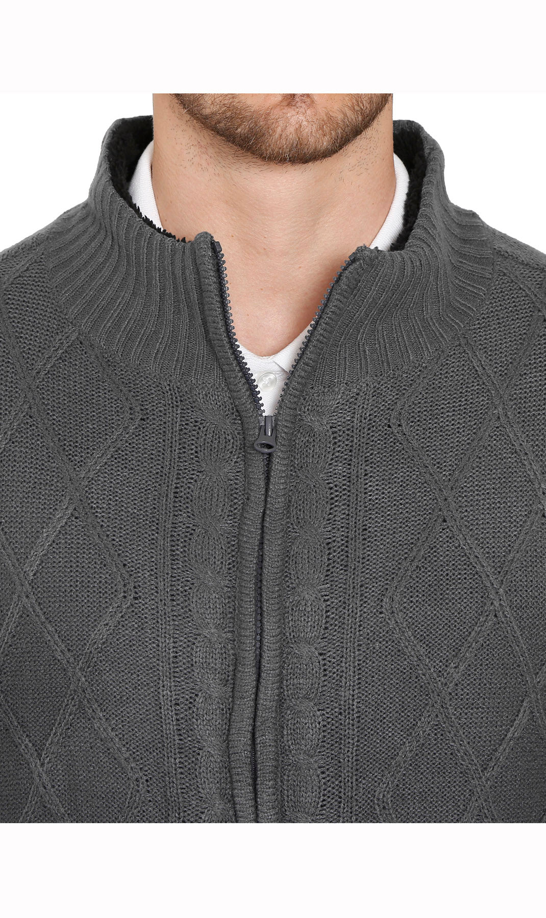 Mens Sherpa Fleece Lined Zip Front Sweater Jacket - Image 7