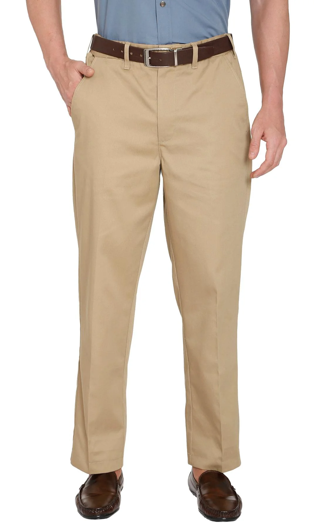 Men's Stretch Waist Chinos with a Hidden Elastic Waist and Flat Front - Image 7