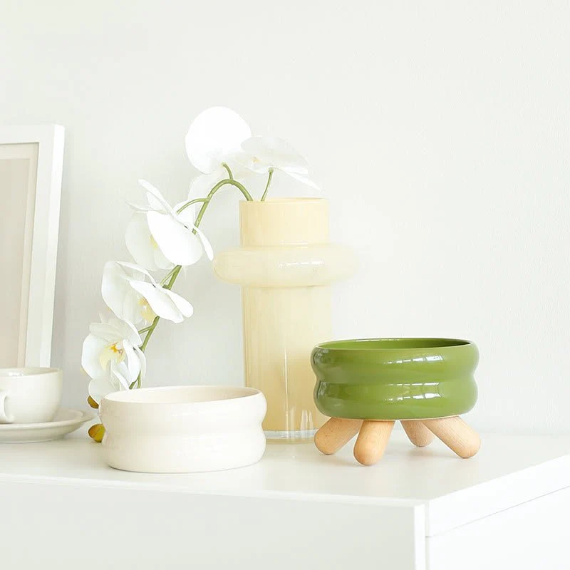 Meoof Gulu Elevated Ceramic Pet Water Bowl with Wooden Stand - Image 13