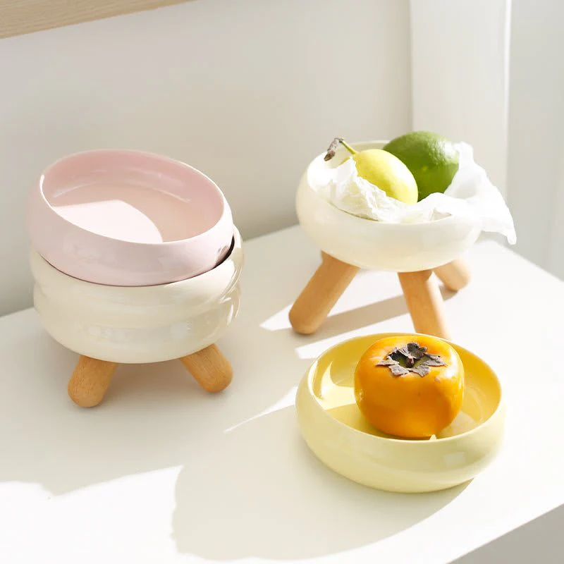 Meoof Gulu Elevated Ceramic Pet Water Bowl with Wooden Stand - Image 2