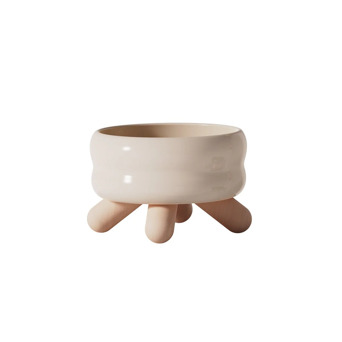 Meoof Gulu Elevated Ceramic Pet Water Bowl with Wooden Stand - Image 6