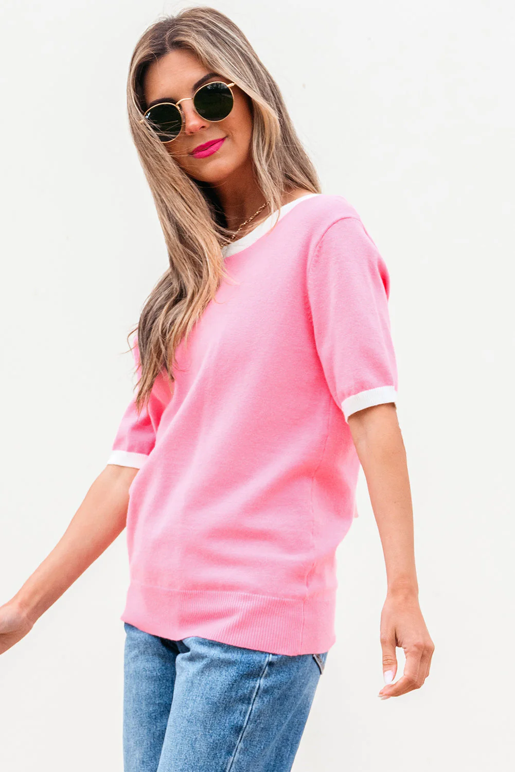 Threaded Pear Mercy Bow V-Shape Cut Back Short Sleeve Sweater - Image 4