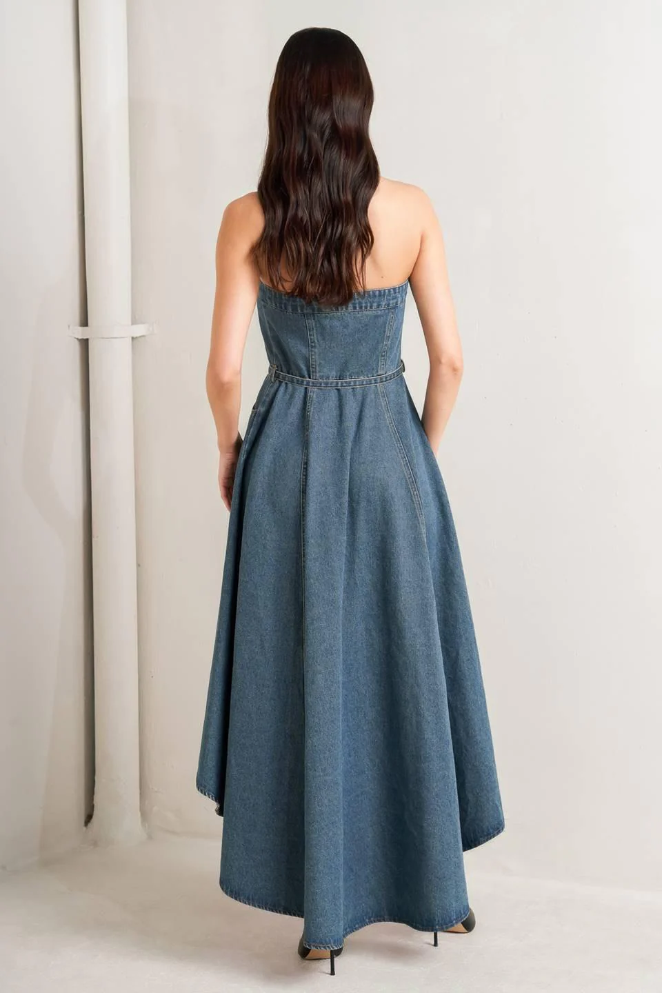 Midnight Volume Denim Midi Dress - Image 7
