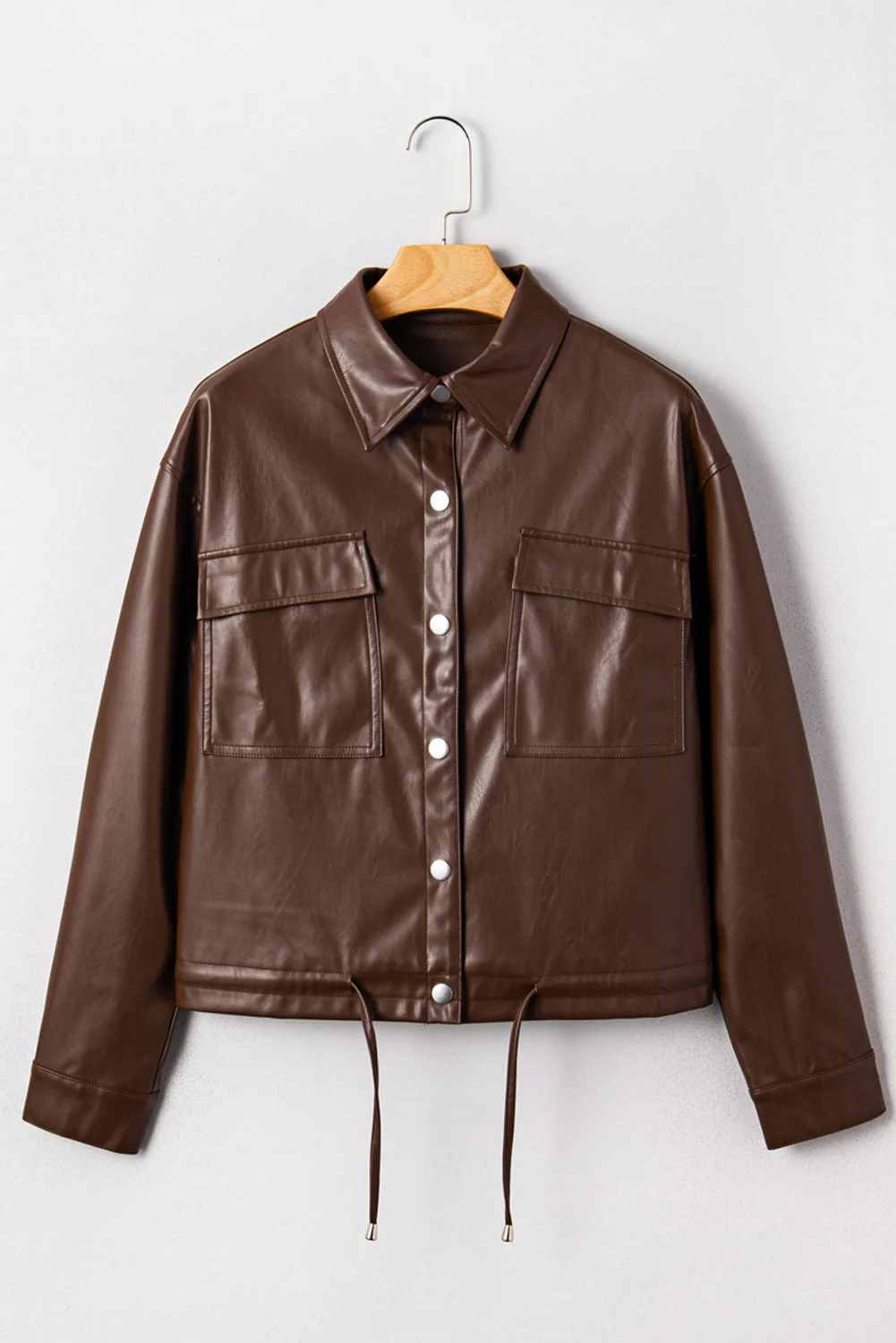 Threaded Pear Mila Drawstring Hem Leather Jacket - Image 8