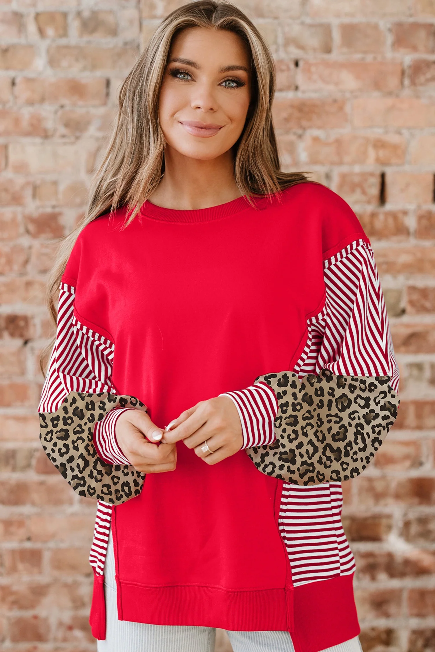 Threaded Pear Milan Patchwork Sleeve Colorblock Sweatshirt