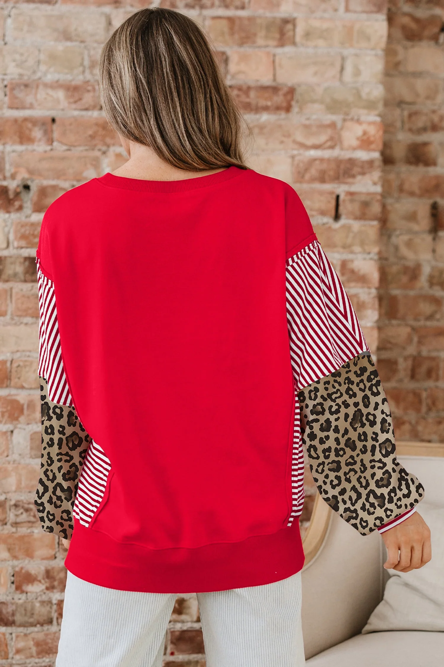 Threaded Pear Milan Patchwork Sleeve Colorblock Sweatshirt - Image 2