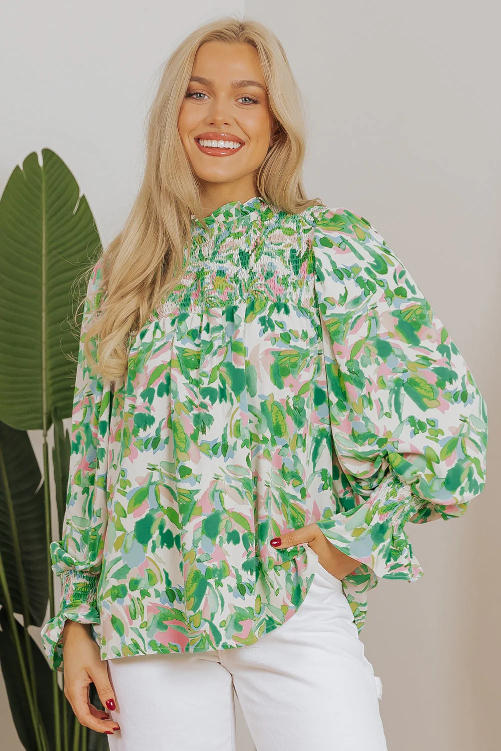 Threaded Pear Milena Sleeve Shirred Mock Blouse - Image 5