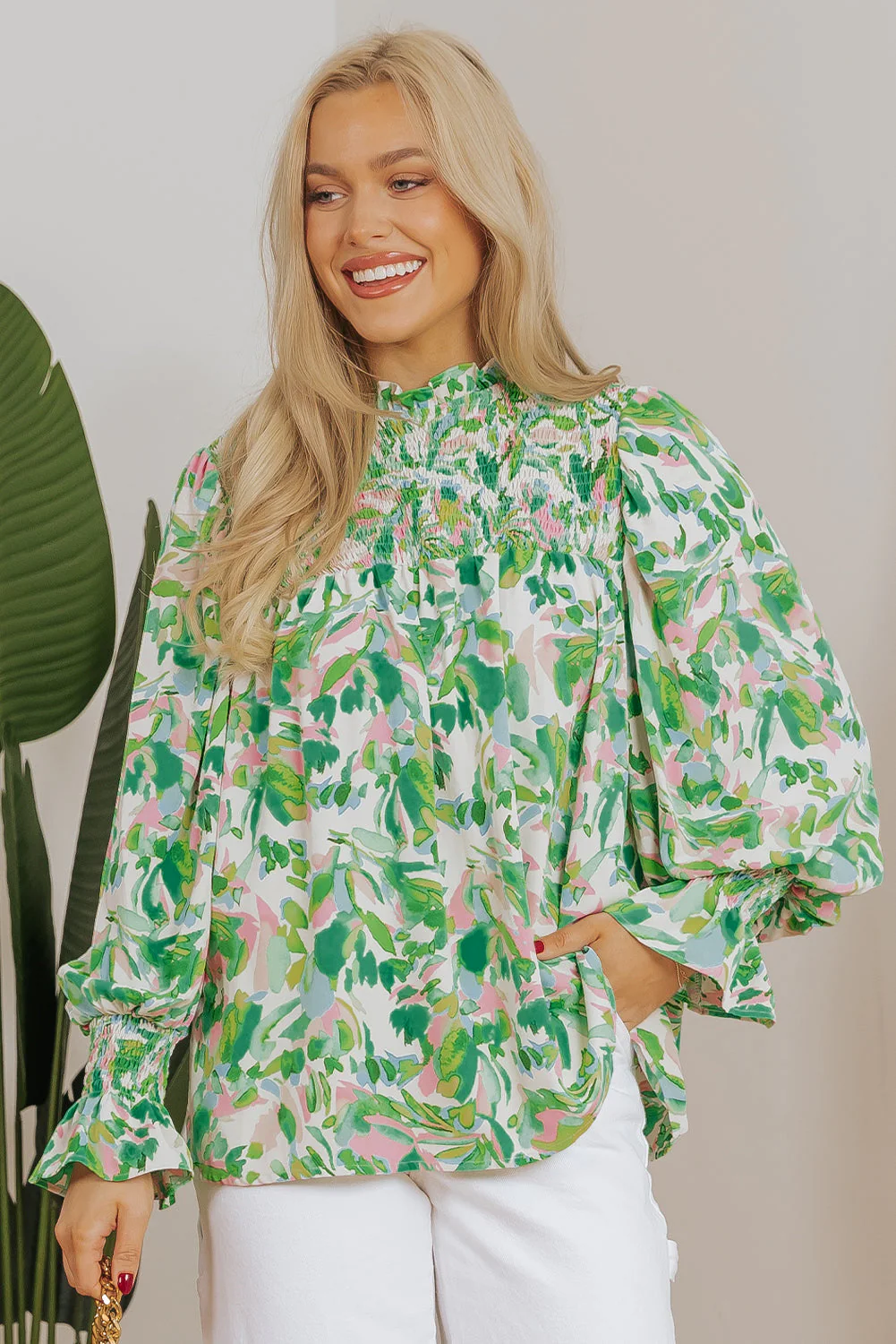 Threaded Pear Milena Sleeve Shirred Mock Blouse - Image 6