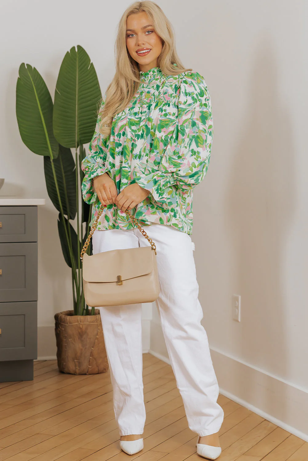 Threaded Pear Milena Sleeve Shirred Mock Blouse - Image 7