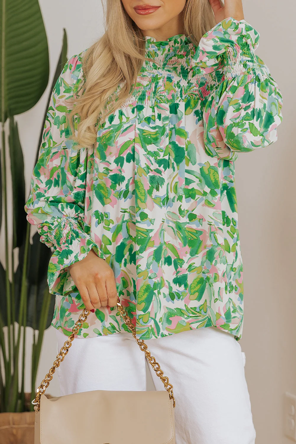Threaded Pear Milena Sleeve Shirred Mock Blouse - Image 8