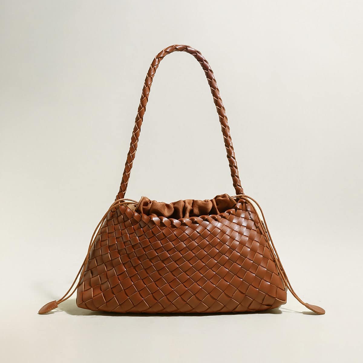 Mini Woven Trapezoid Drawstring Shoulder Bag - Image 14