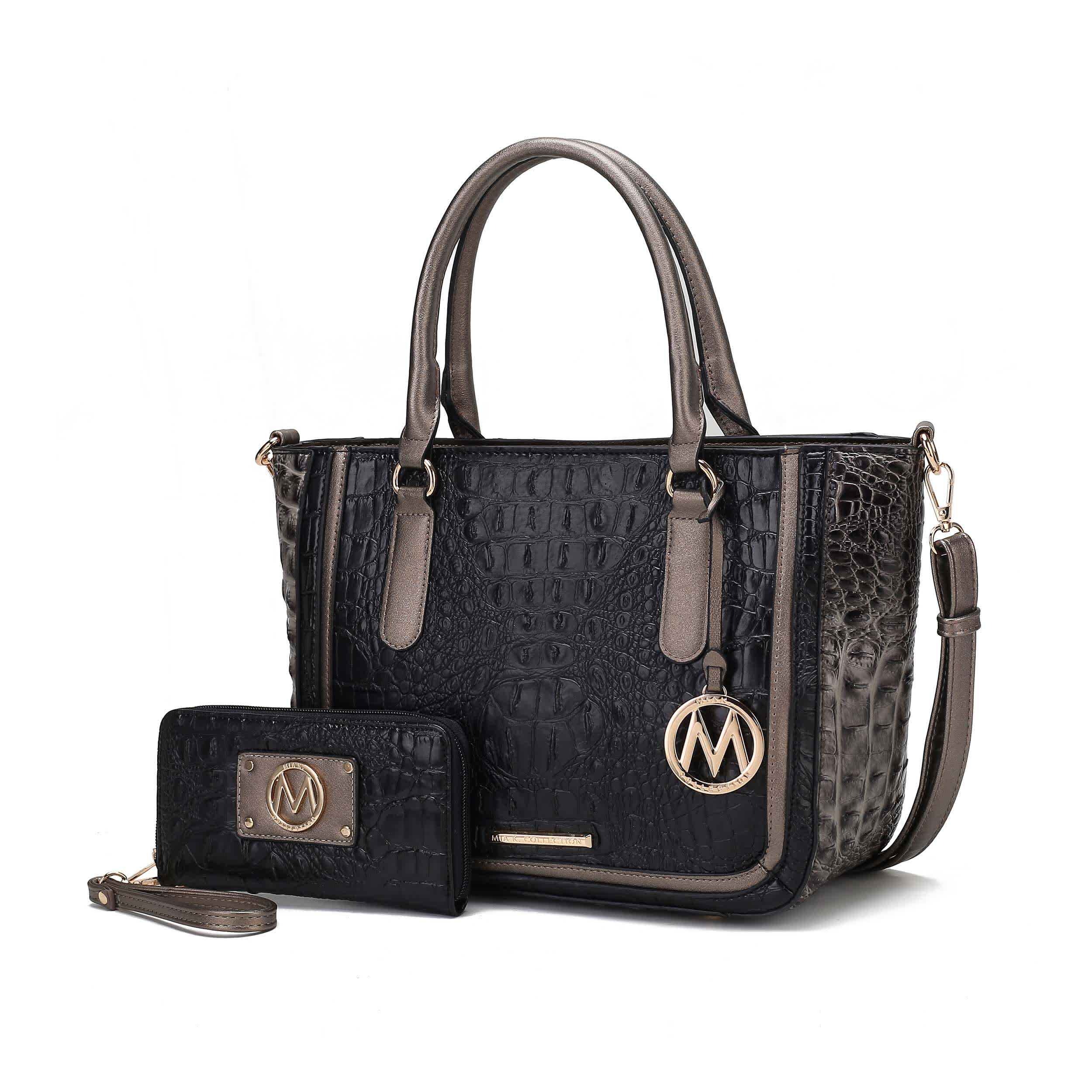 MKF Collection Bonnie Faux Crocodile-Embossed Vegan Leather Women’s Satchel with Wallet Bag by Mia K - 2 pieces