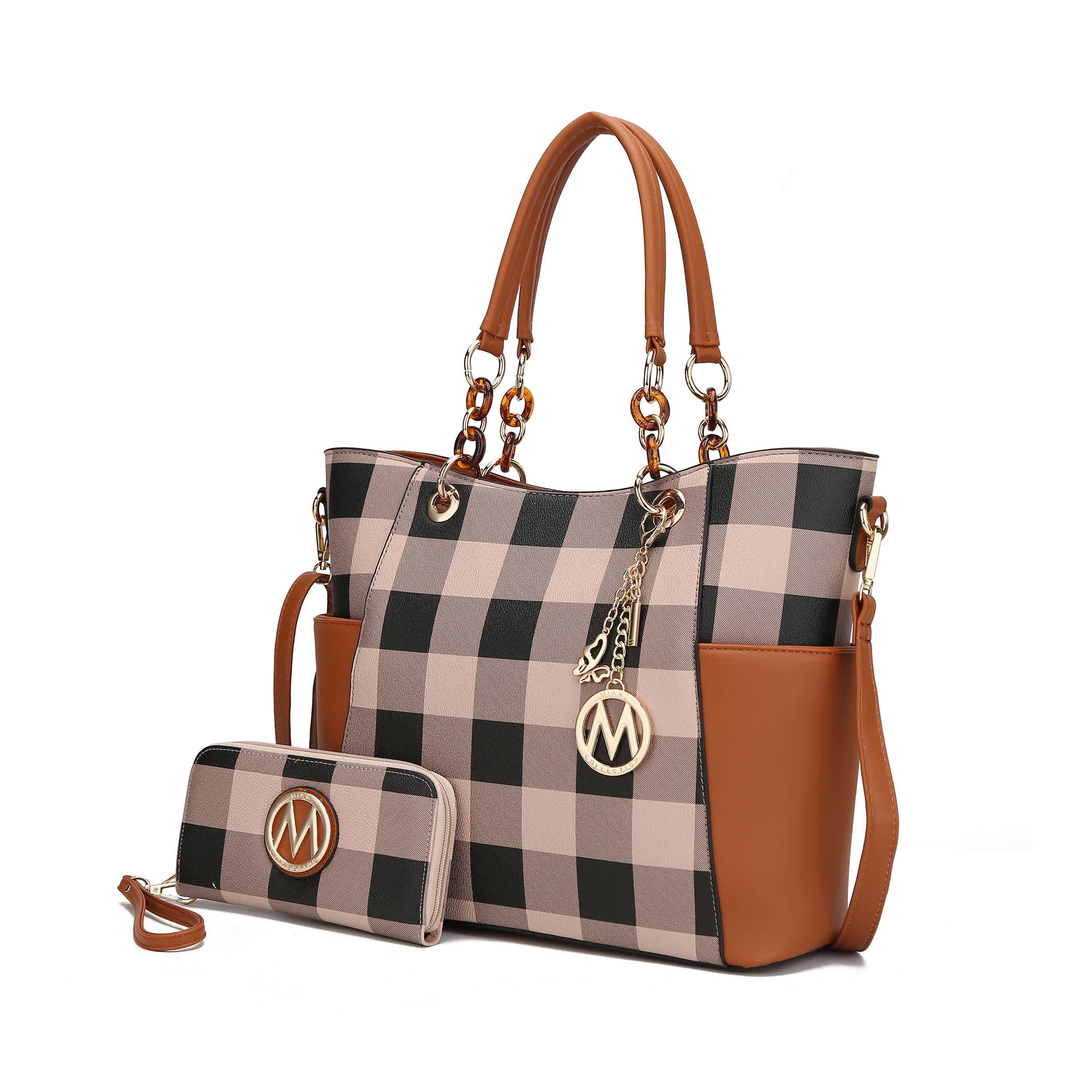 MKF Collection by Mia K Bonita Vegan Leather Checker Women’s Tote Bag with matching Wallet– 2 pieces - Image 26