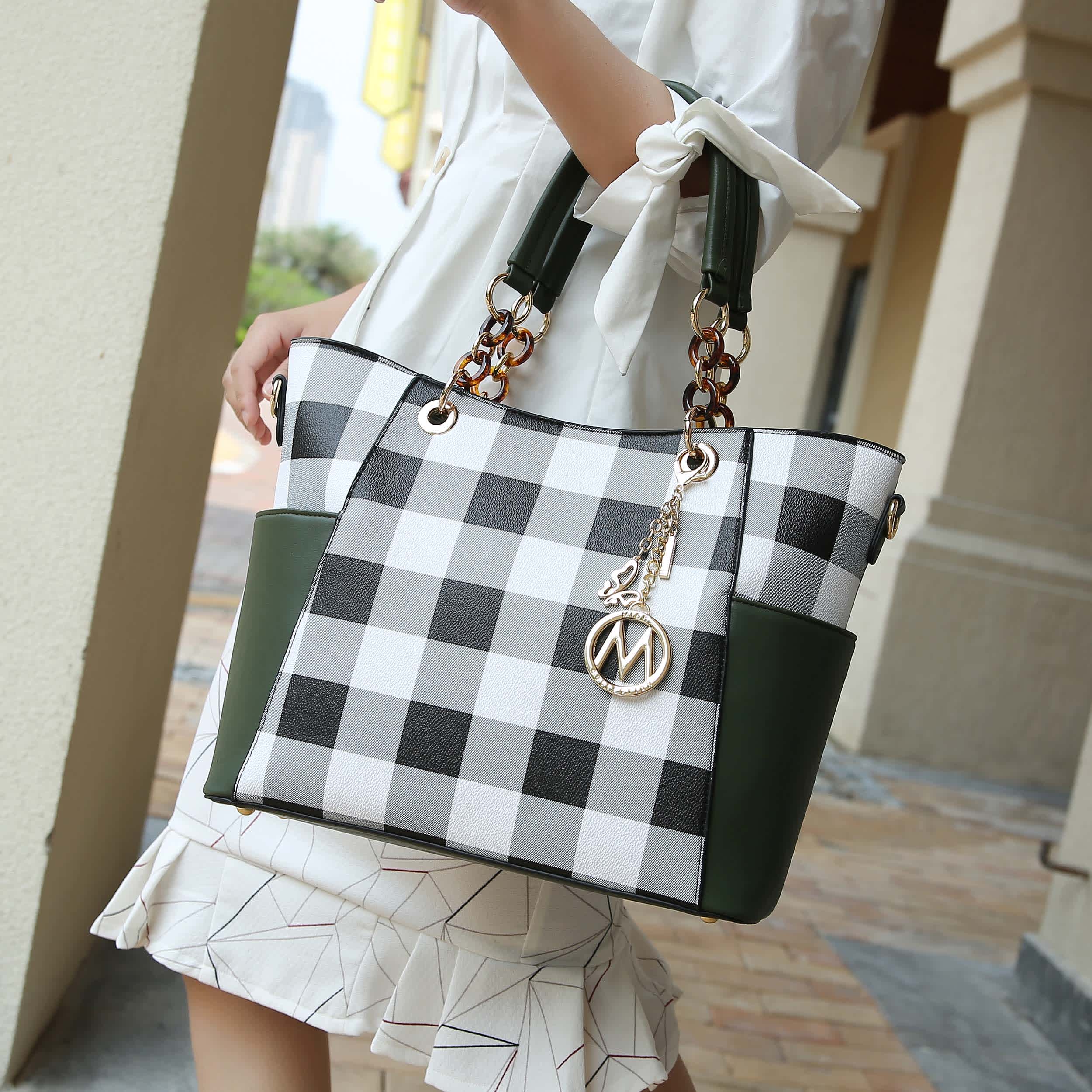 MKF Collection by Mia K Bonita Vegan Leather Checker Women’s Tote Bag with matching Wallet– 2 pieces - Image 28