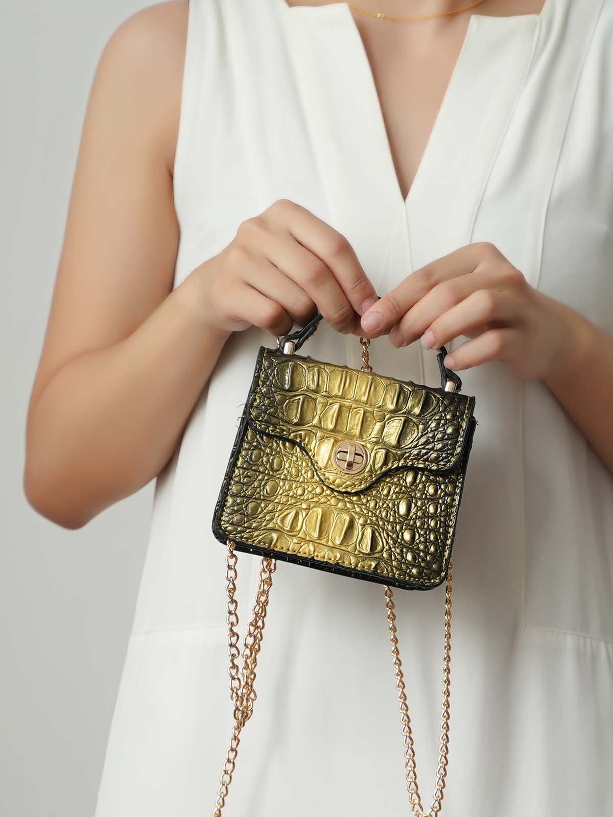 MKF Collection Luxe Croc-Embossed Mini Satchel with Chain Strap by Mia K - Image 10