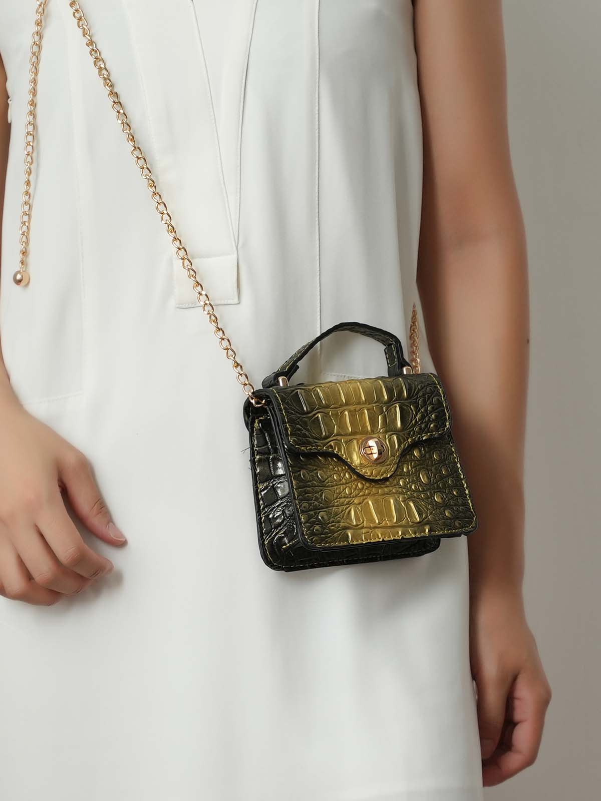 MKF Collection Luxe Croc-Embossed Mini Satchel with Chain Strap by Mia K - Image 9