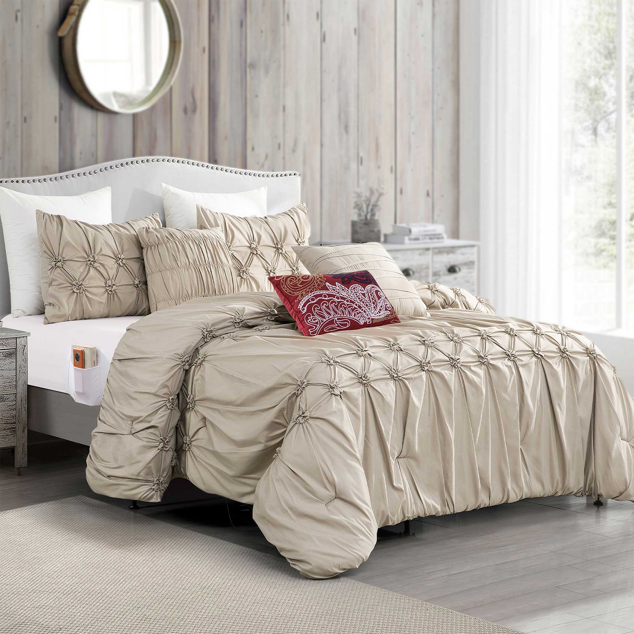 Mocassi 12-Piece Ella Pleated Ruched Pintuck Comforter Set, Includes 6-Piece Sheet Set with Double Sided Storage Pockets - Image 4