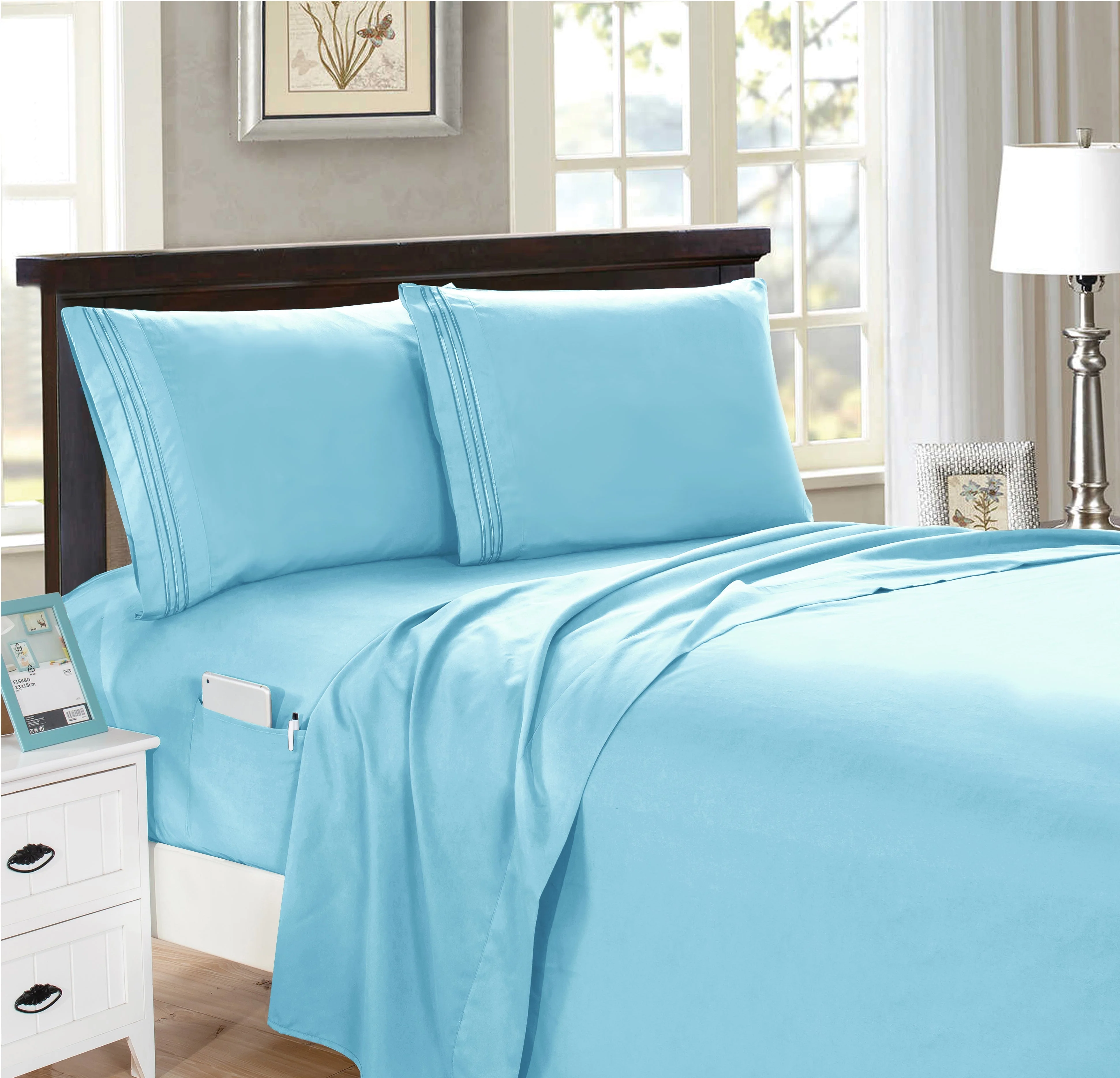 Mocassi 4-Piece Smart Pocket Sheet Set - Features Double Sided Storage Pockets on Fitted Sheet - Image 7
