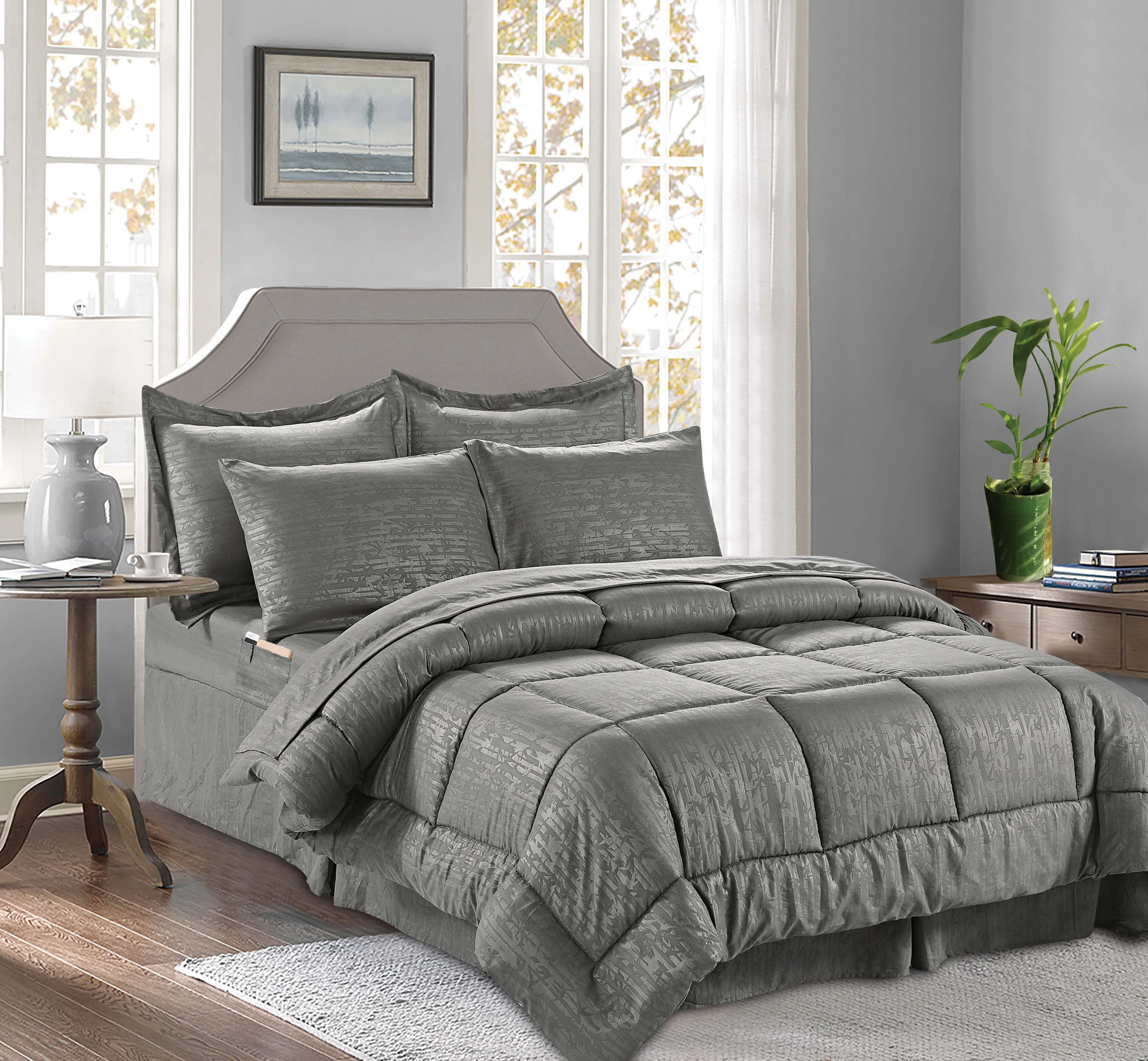 Mocassi 8 Piece Bamboo Pattern Comforter - Bed-in-a-Bag Includes Bed Sheet Set with Double Sided Storage Pockets. - Image 4
