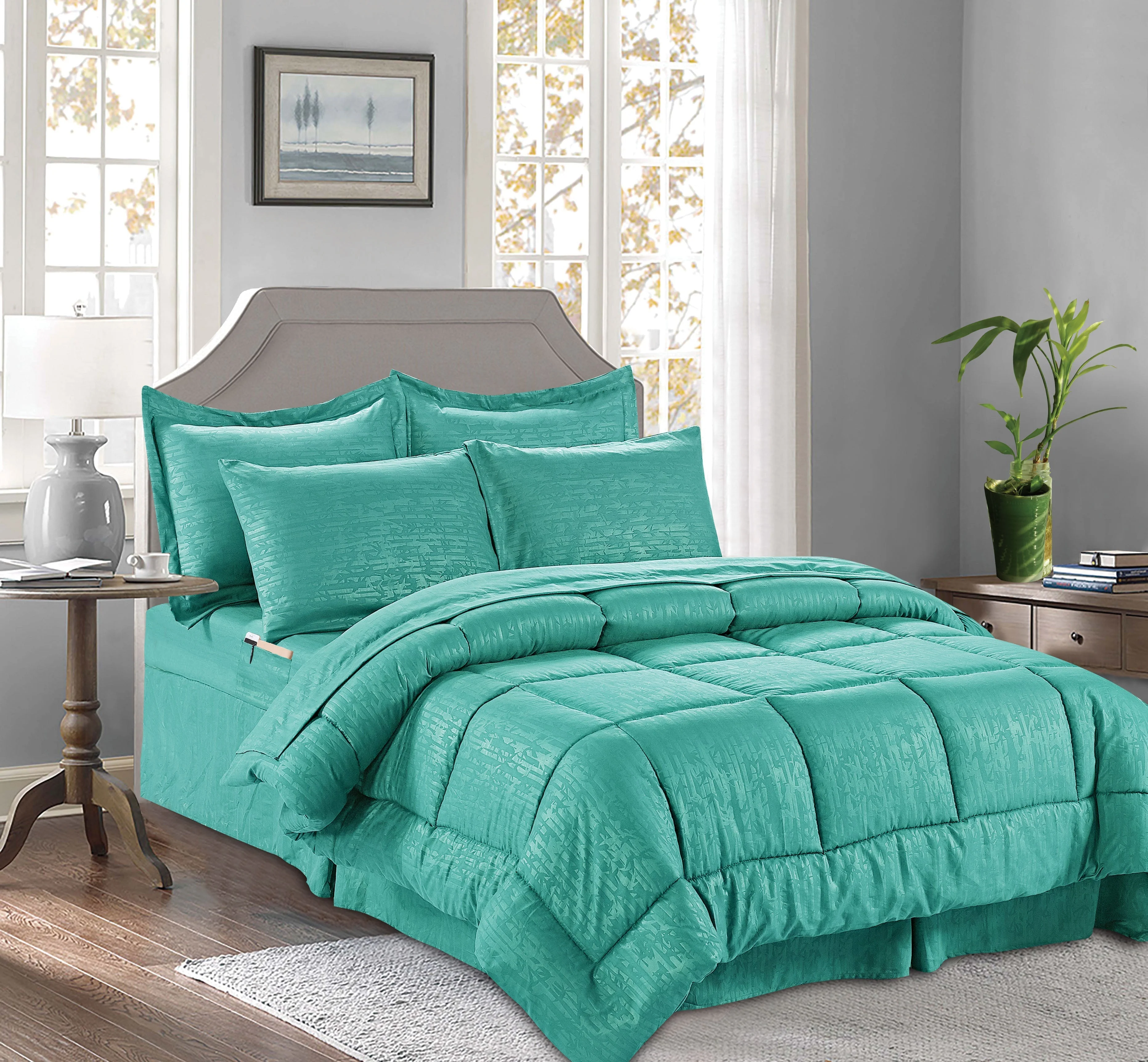 Mocassi 8 Piece Bamboo Pattern Comforter - Bed-in-a-Bag Includes Bed Sheet Set with Double Sided Storage Pockets. - Image 7