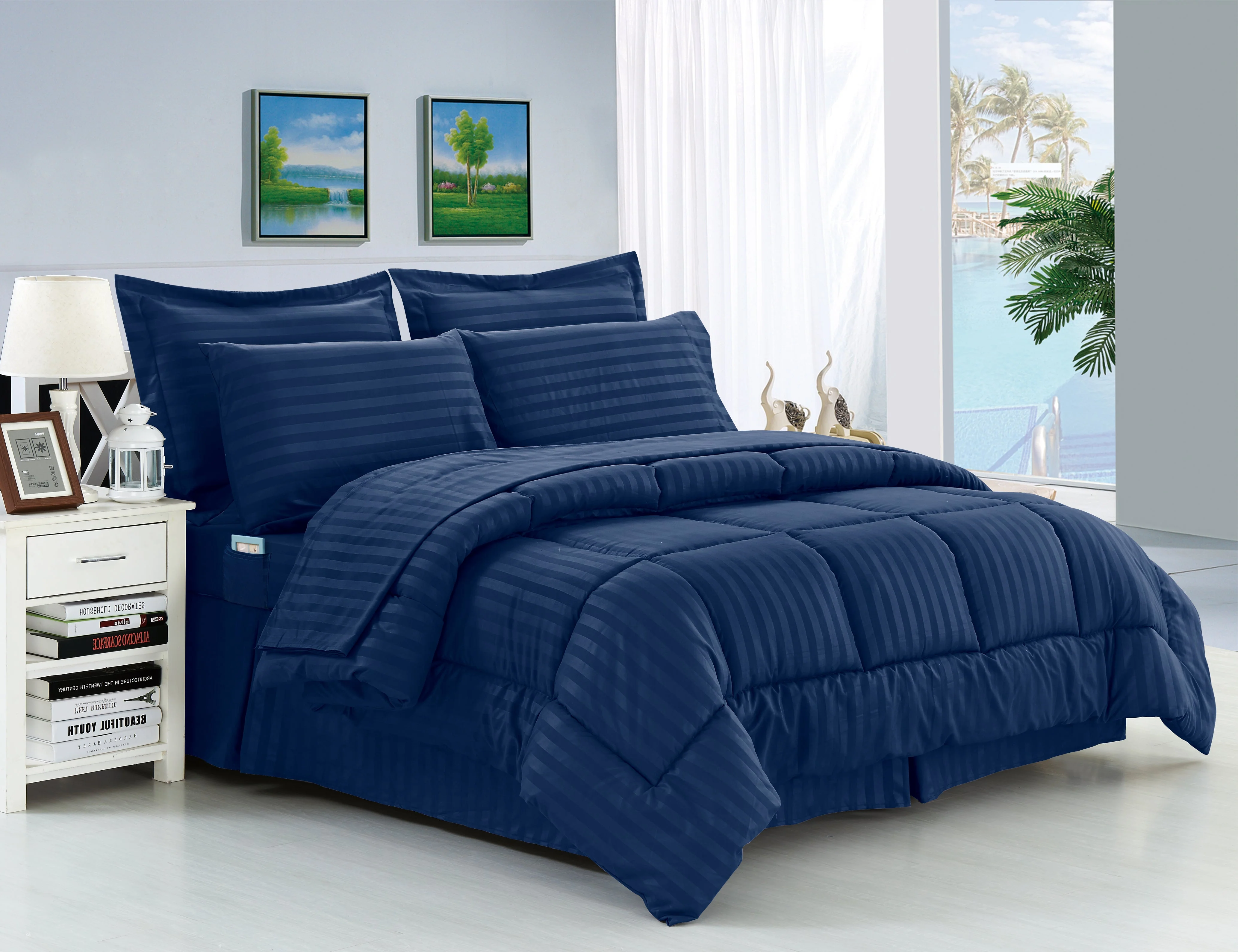Mocassi 8 Piece Stripe Pattern Bed-in-a-Bag Comforter Set - Image 9