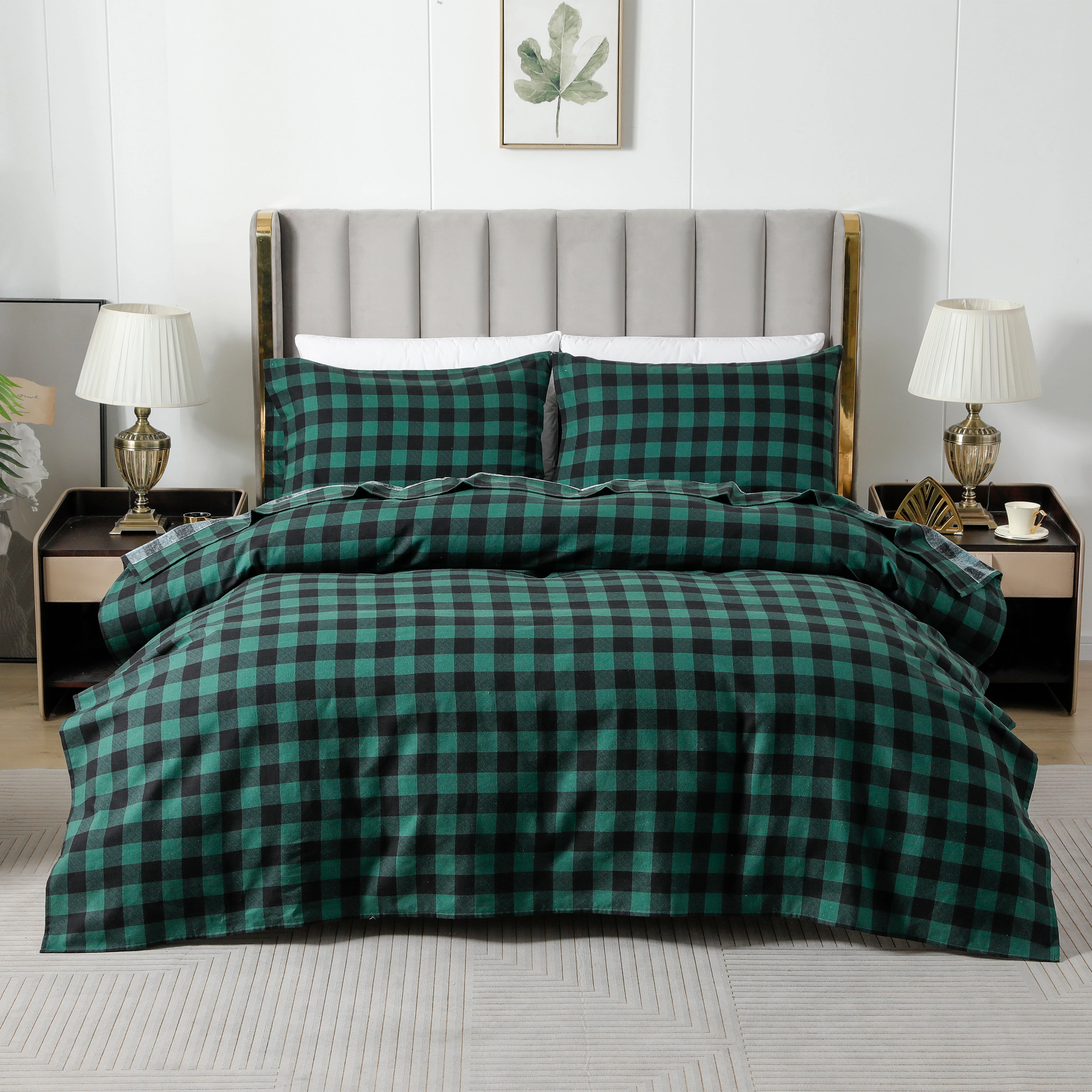 Mocassi Buffalo Checkered Pattern - 100% Turkish Cotton Flannel, 4-Piece Flannel Sheet Set - Image 3