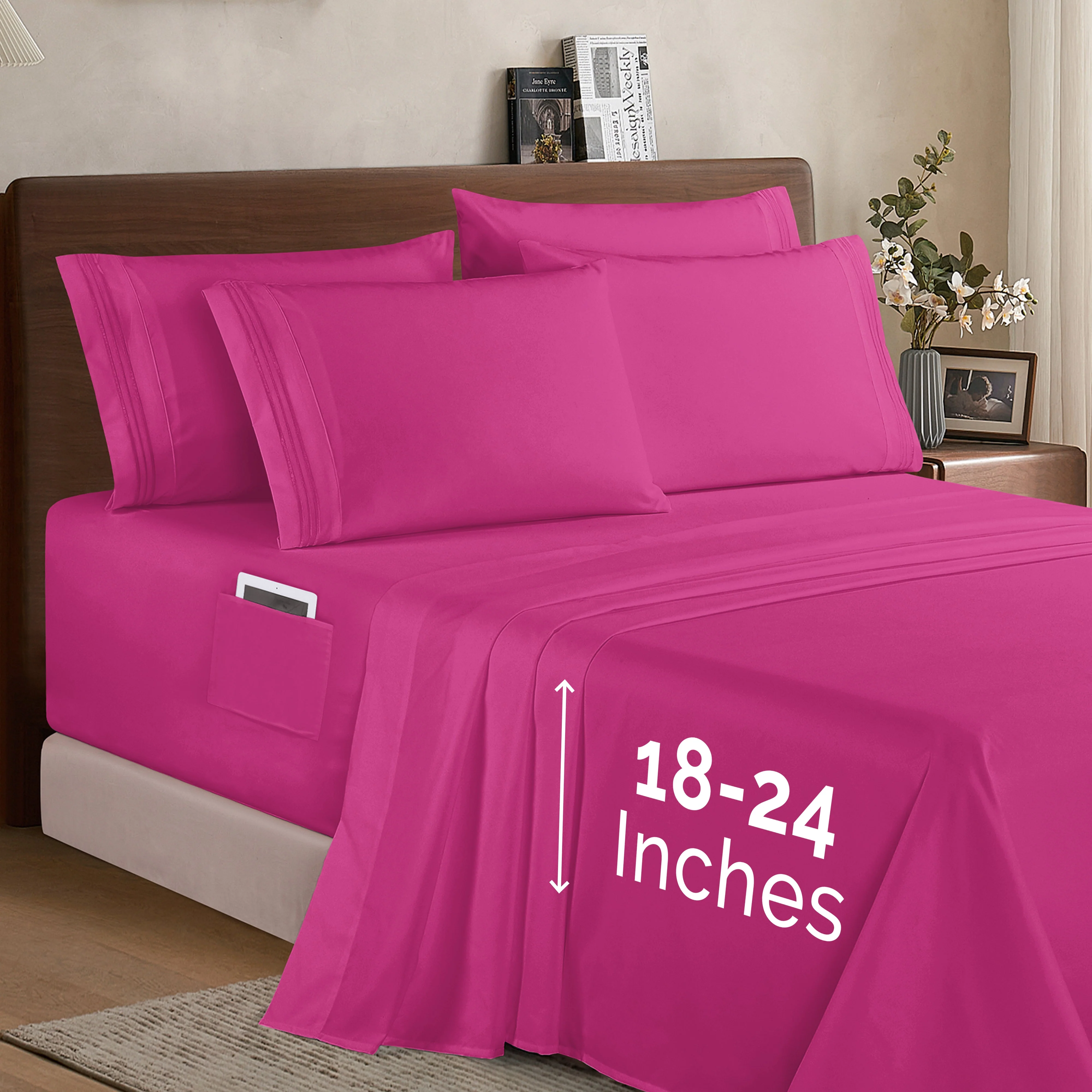 Mocassi Extra deep 18-24 Inch Pocket 3 Line Embroidery, 6-Piece Sheet Set, Bright Shades - Image 10