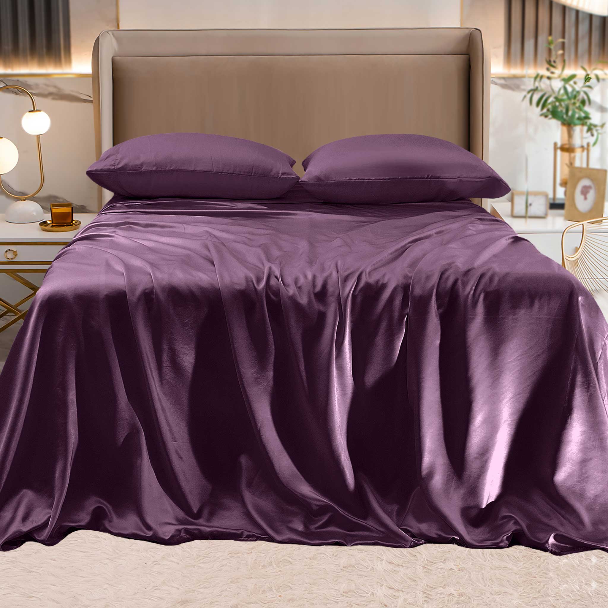 Mocassi Fine 4-Piece Silky Satin Sheet Set, Moody Shades - Image 3