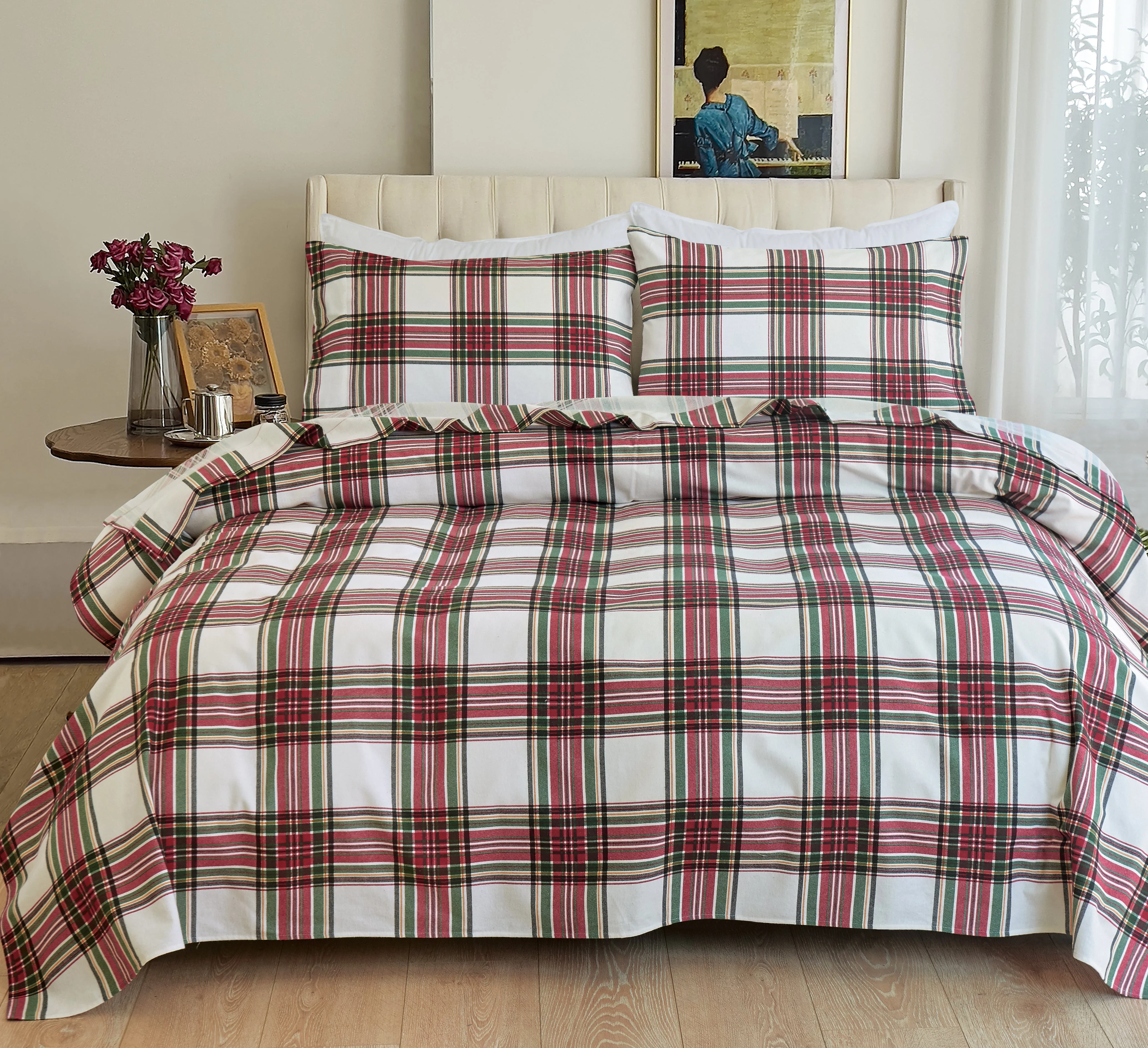 Mocassi Flannel Plaid - 100% Turkish Cotton Flannel, 4-Piece Flannel Sheet Set - Image 4