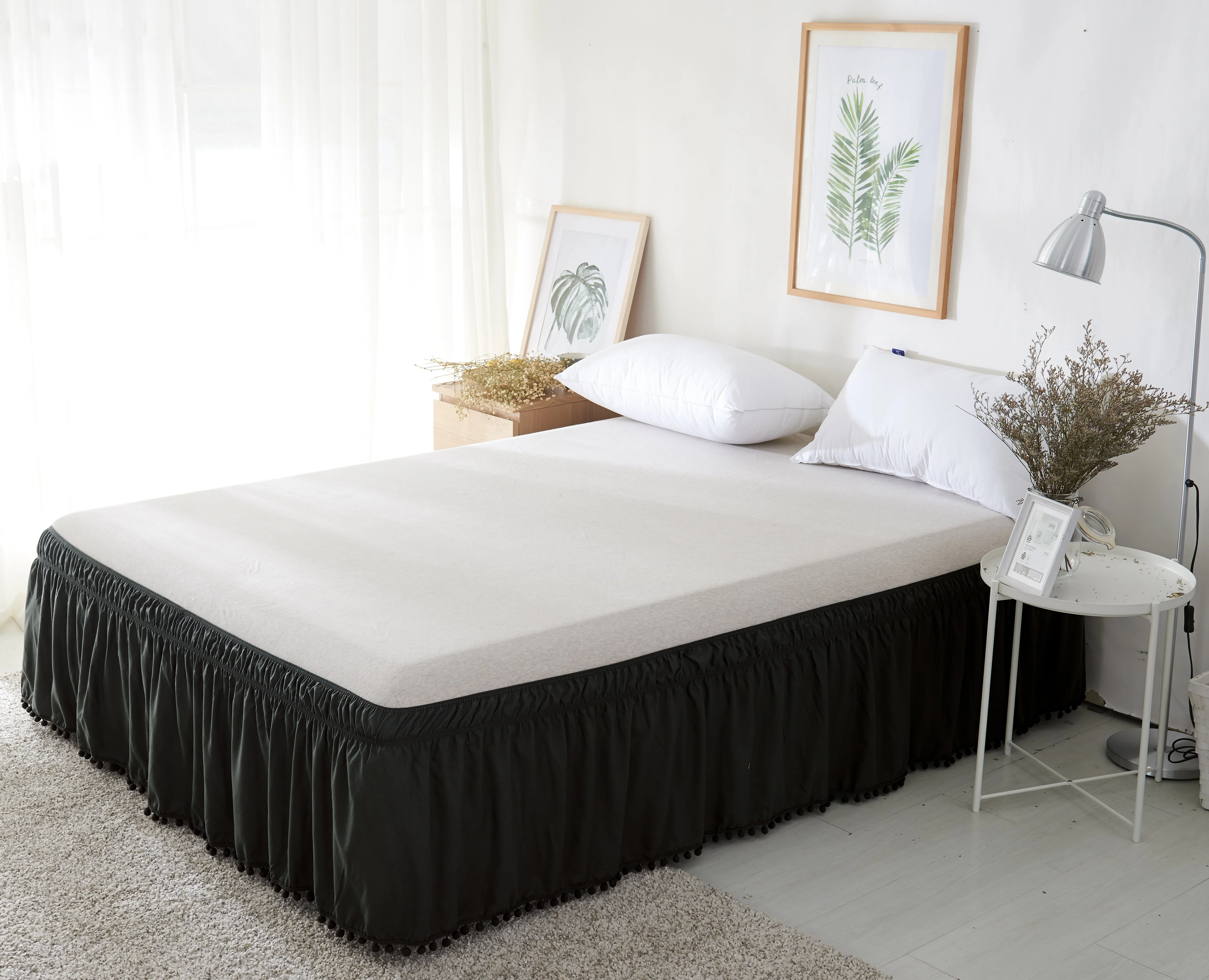Mocassi Pom Pom 16 Inch Wrap Around Elastic Style 1-Piece Bed Skirt - Image 2