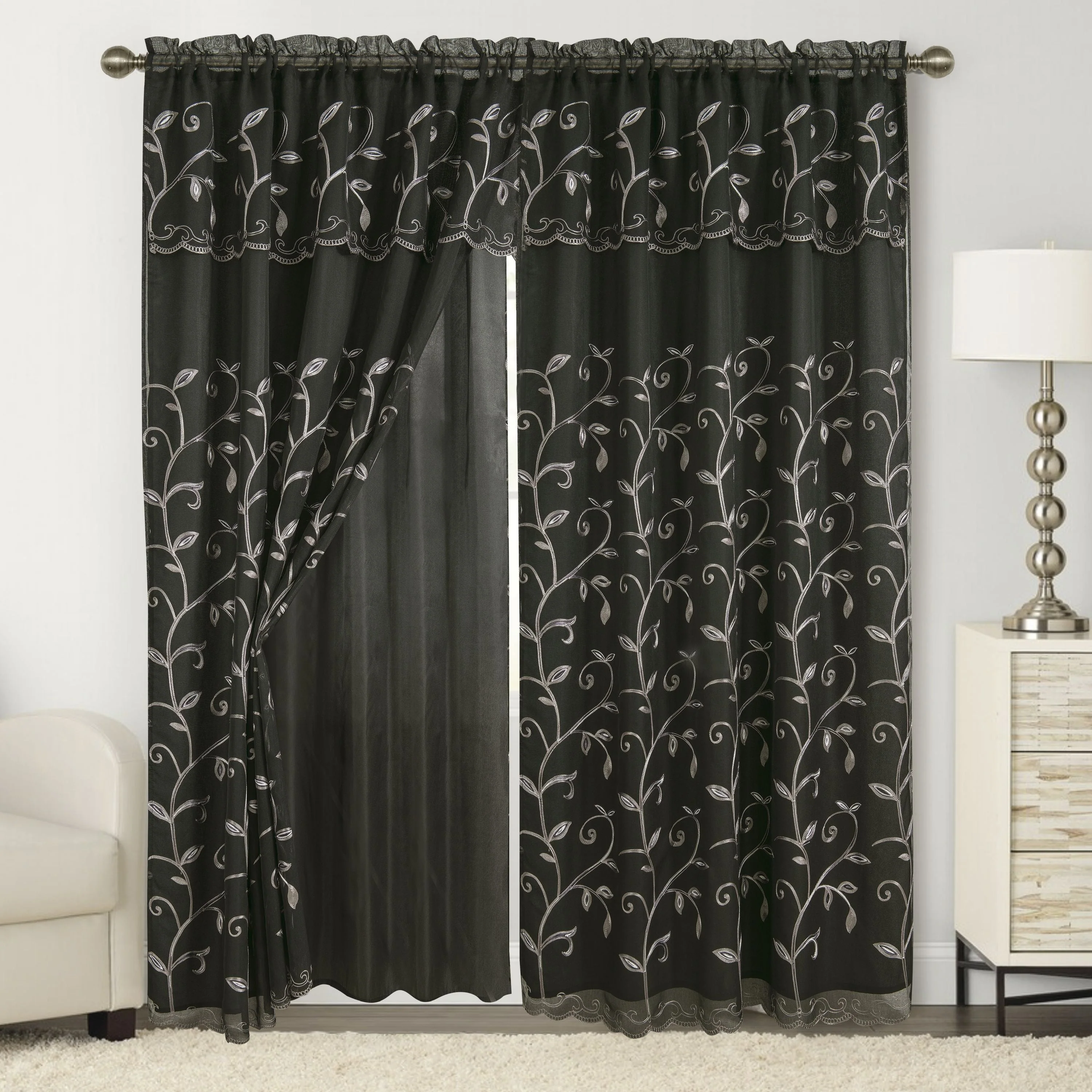 Mocassi Set of 2 Lucia Curtain Panels with Attached Valance 54" W x 84" L - Image 4