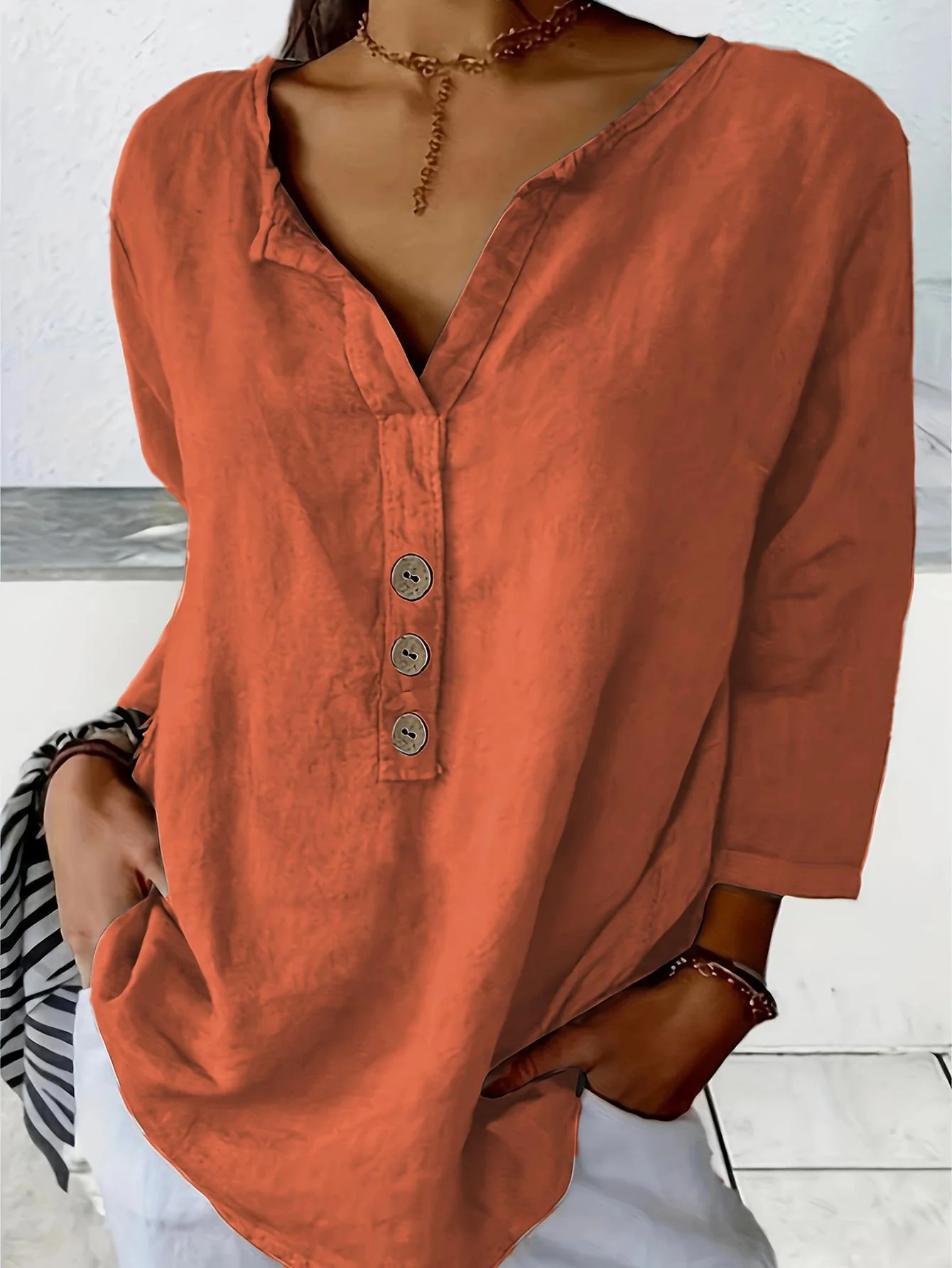 Modern Notched-Collar Button-Down Shirt – Relaxed Chic Staple - Image 5