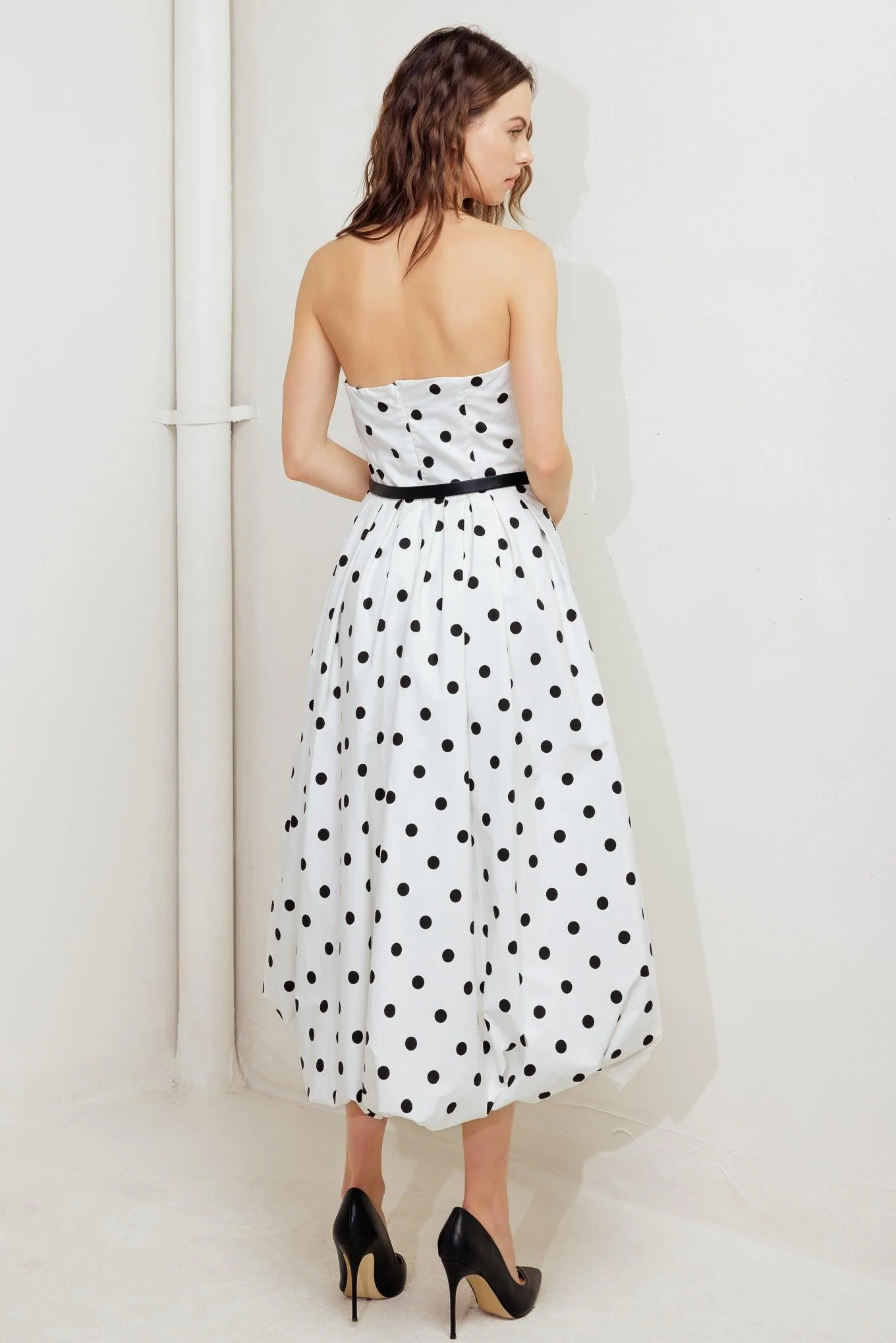 Monroe Dot White Woven Midi Dress - Image 3