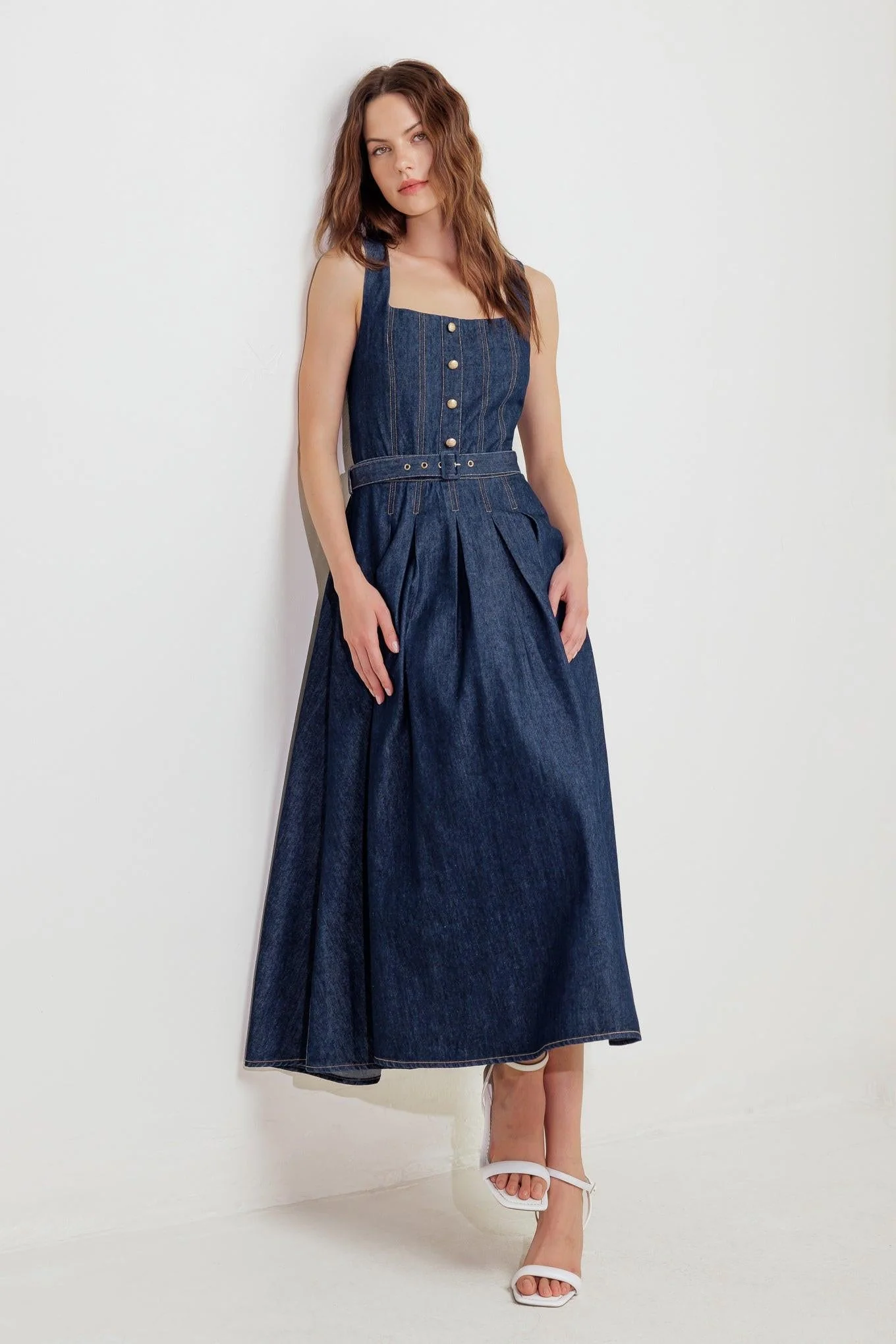 Moonlight Serenade Denim Midi Dress - Image 5