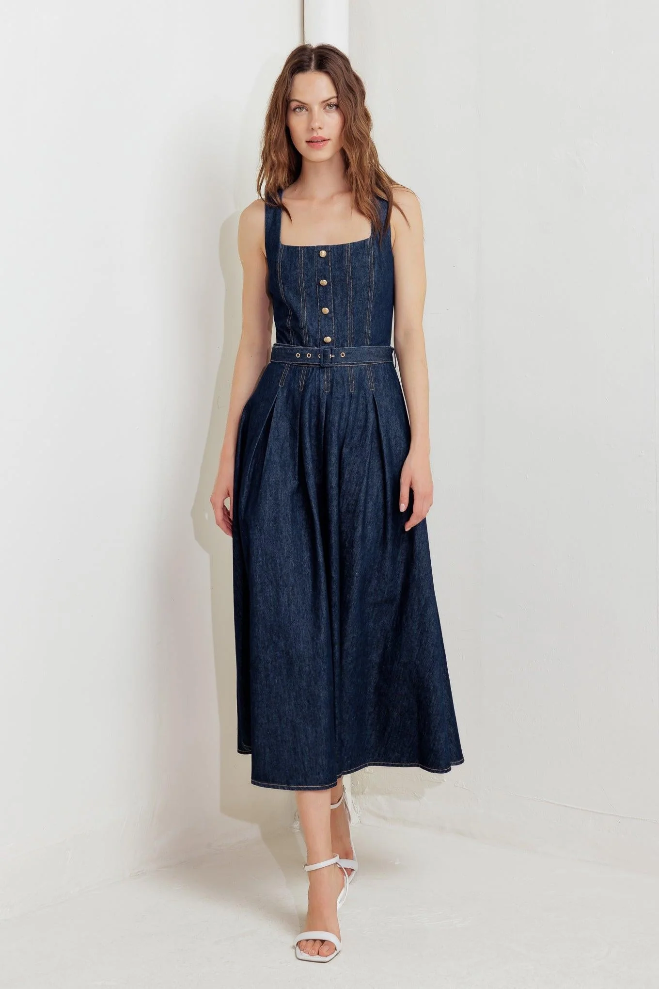 Moonlight Serenade Denim Midi Dress - Image 8