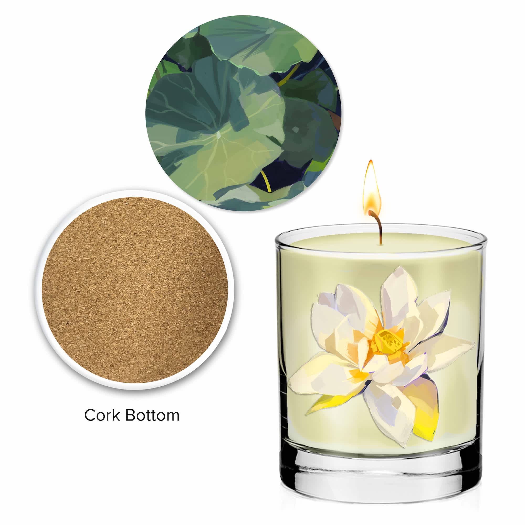 Morning Pond - 11 oz Water Lily Jasmine Candle & Coaster Set