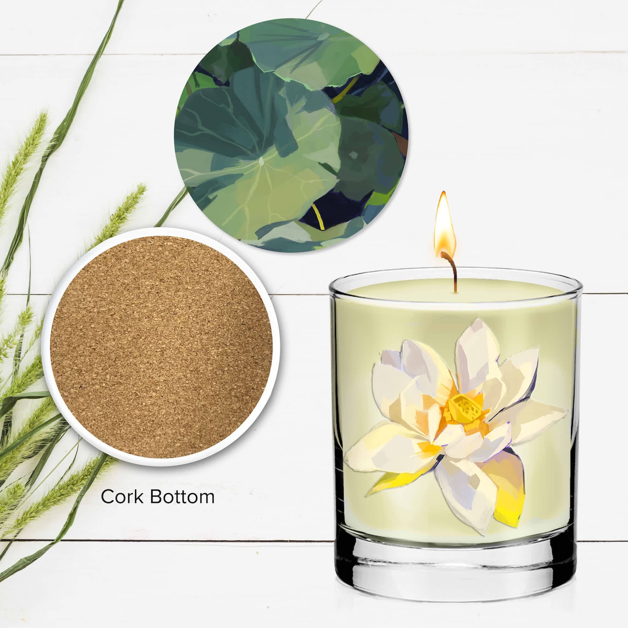 Morning Pond - 11 oz Water Lily Jasmine Candle & Coaster Set - Image 2