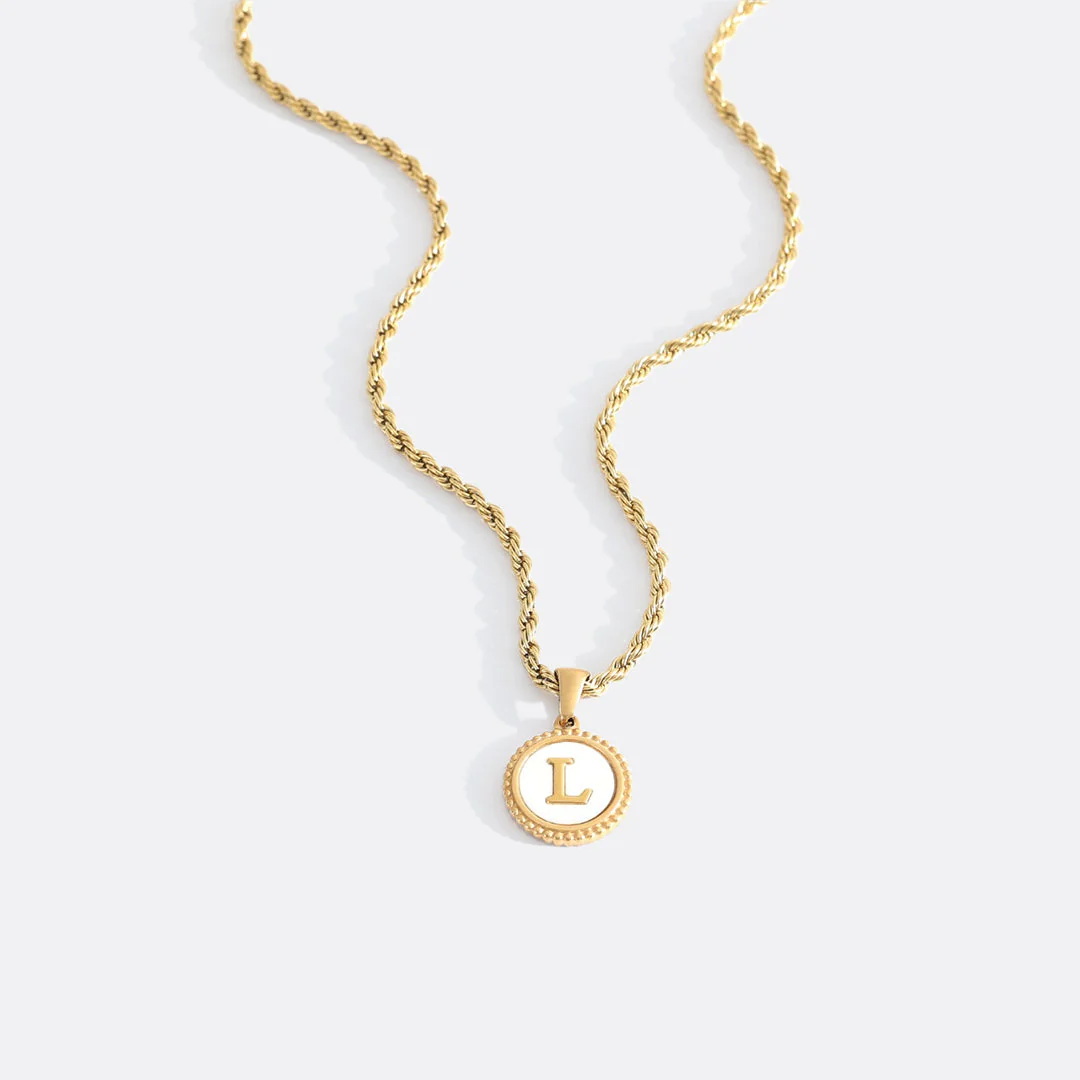 Mint & Lily Mother of Pearl Disc Letter Necklace with Rope Chain - Image 16