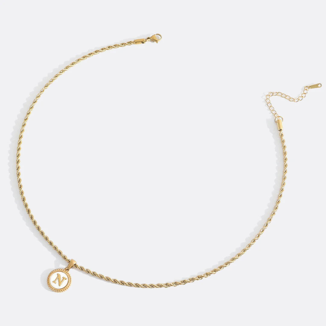 Mint & Lily Mother of Pearl Disc Letter Necklace with Rope Chain - Image 44