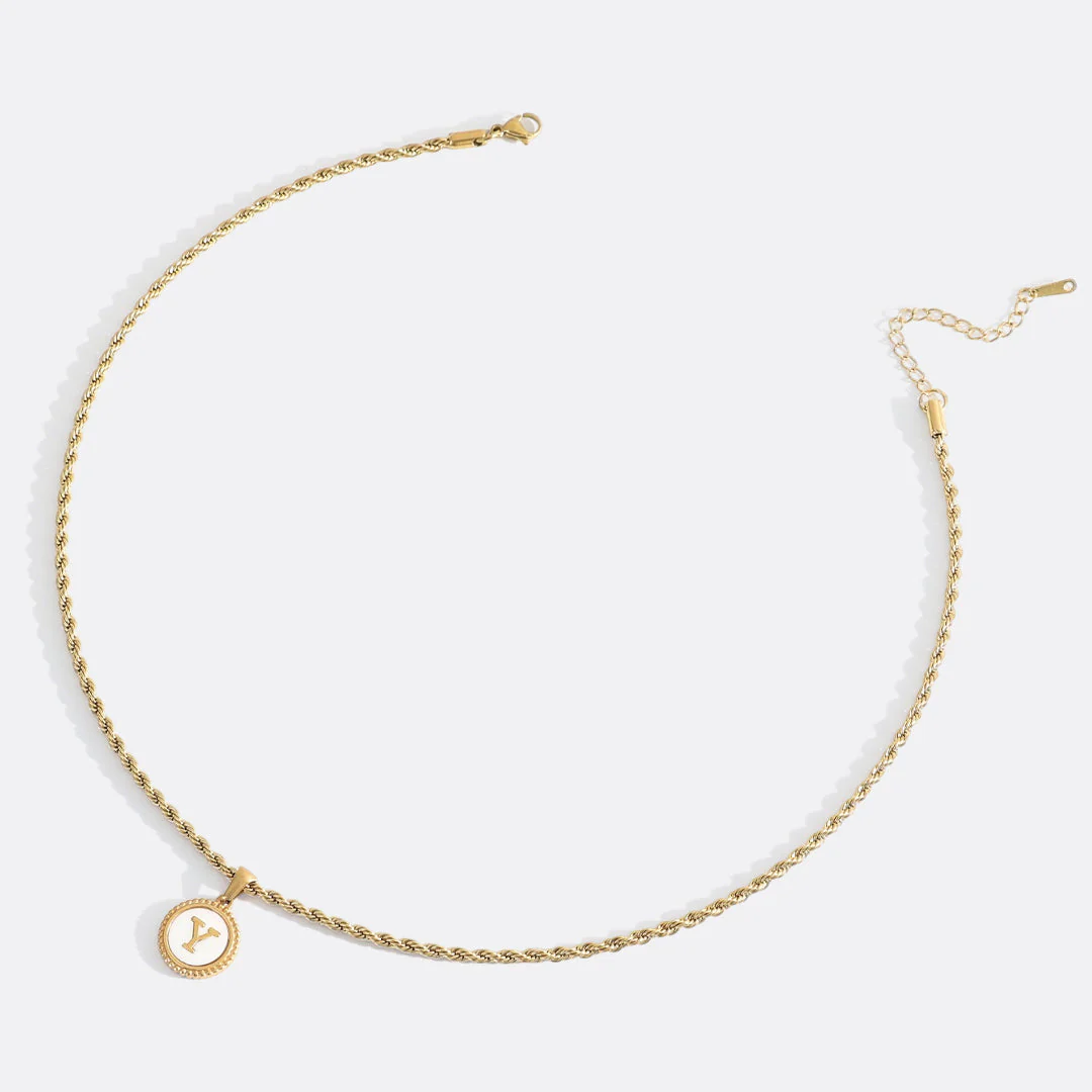 Mint & Lily Mother of Pearl Disc Letter Necklace with Rope Chain - Image 55