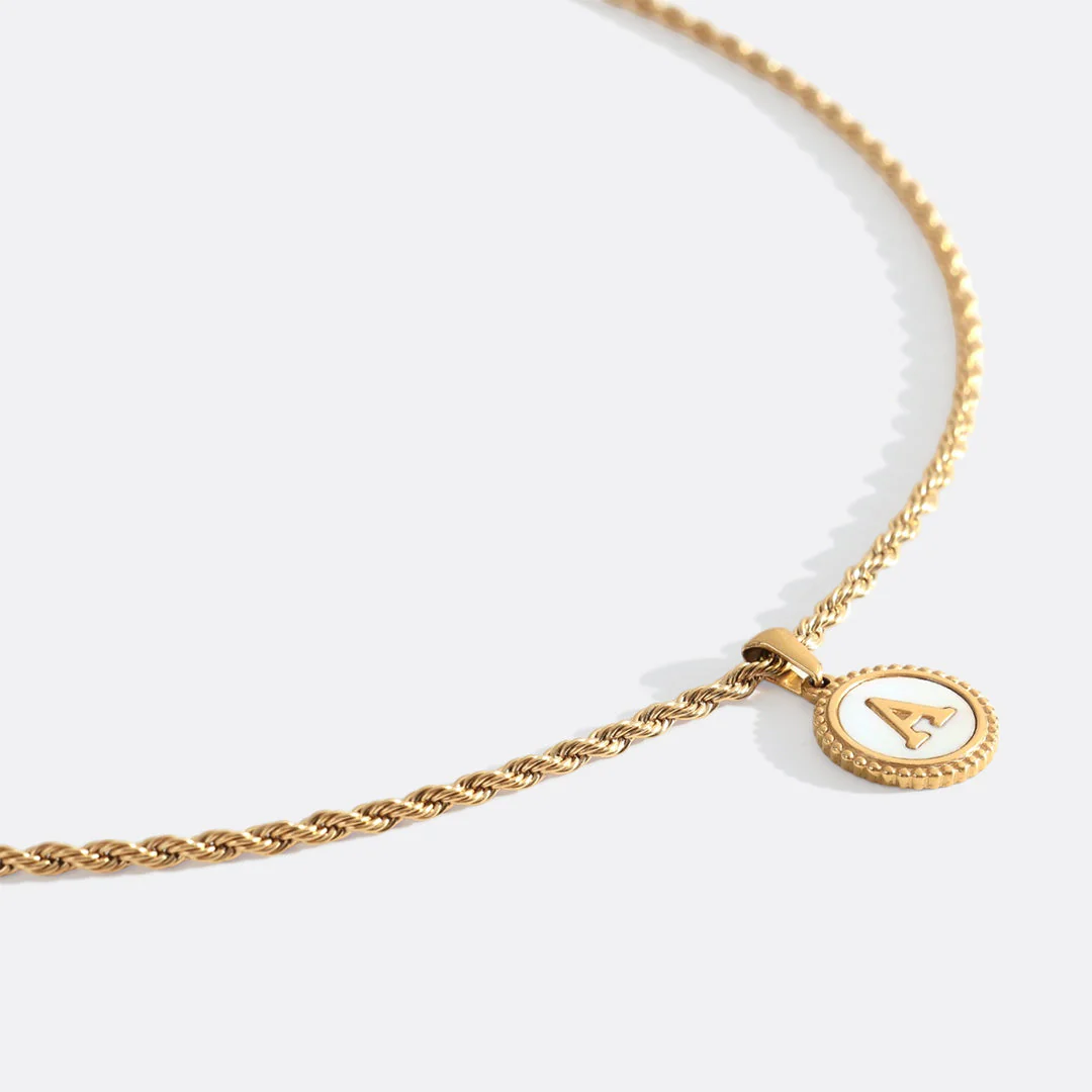 Mint & Lily Mother of Pearl Disc Letter Necklace with Rope Chain - Image 57