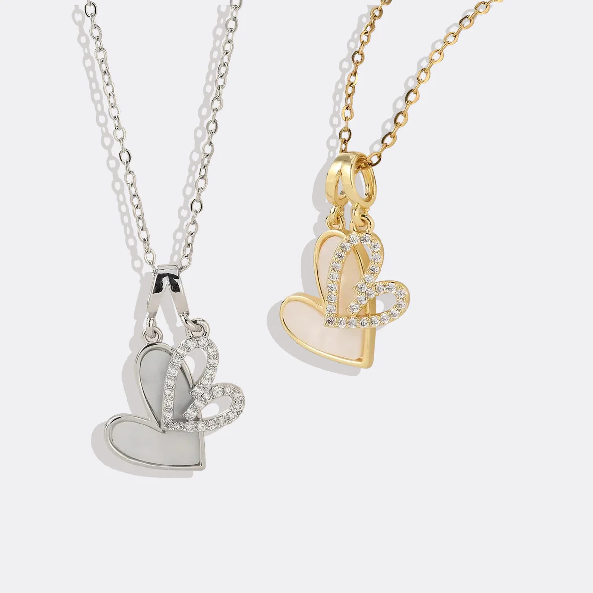 Mint & Lily Mother of Pearl & Pave Hearts Necklace - Image 12