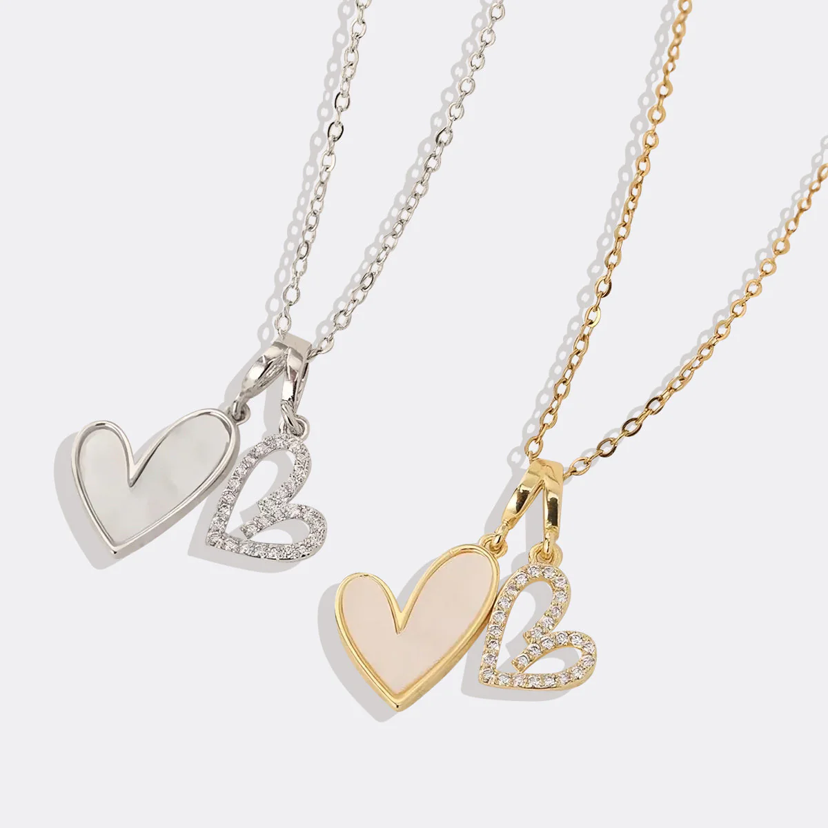 Mint & Lily Mother of Pearl & Pave Hearts Necklace - Image 14