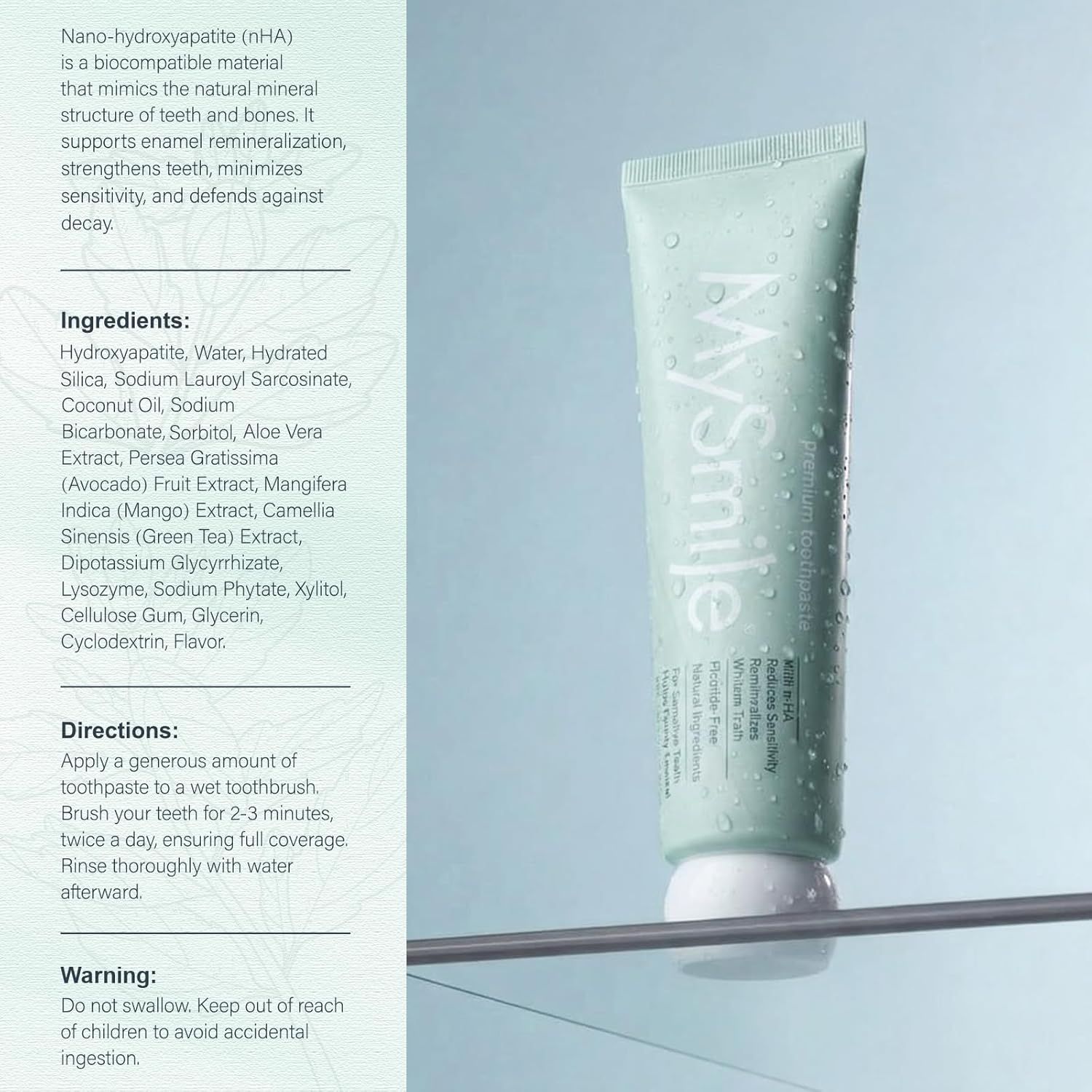 MySmile Fluoride Free Nano Hydroxyapatite Toothpaste for Sensitive Teeth, Strengthens Enamel - Image 8