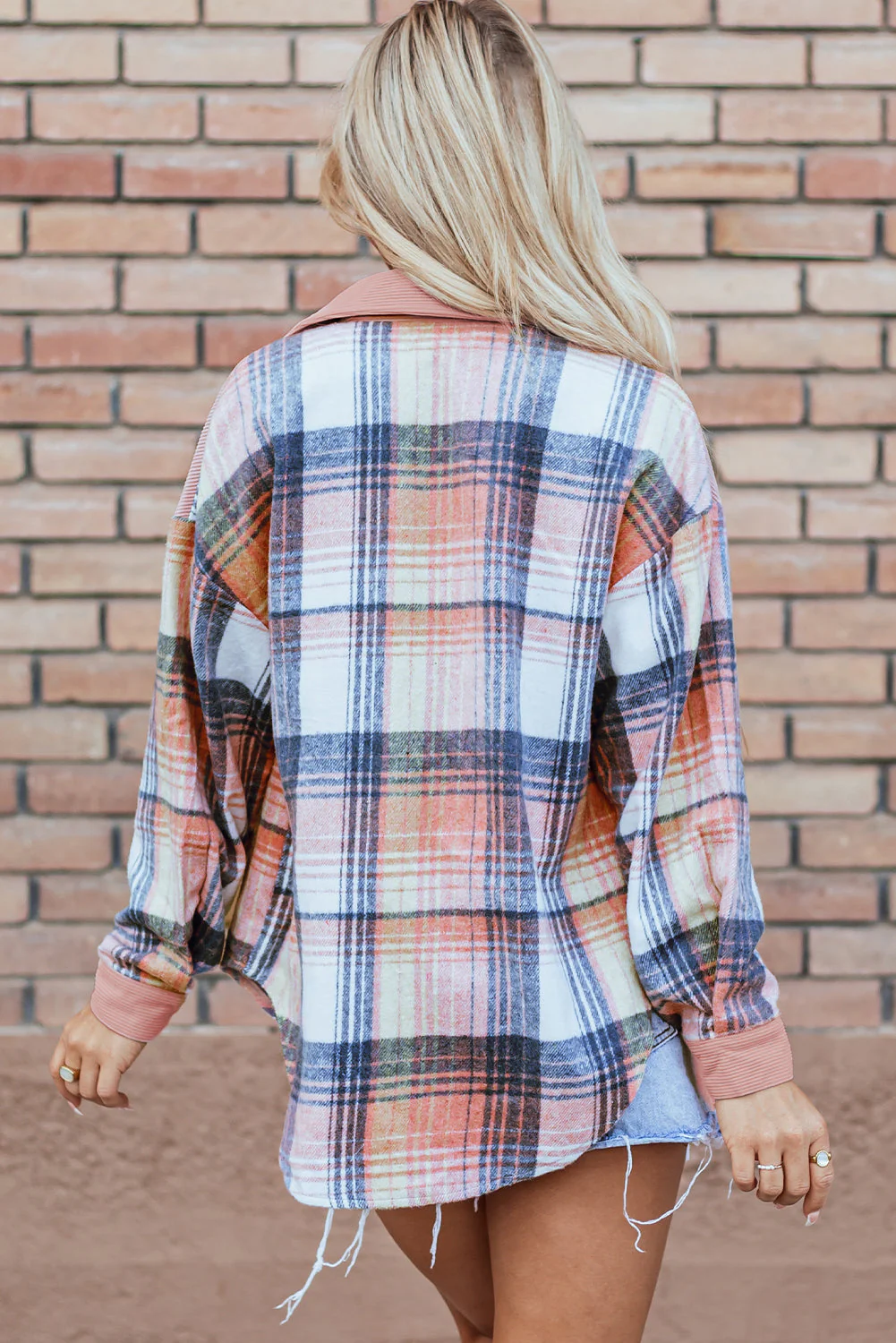 Threaded Pear Nancy Plaid Corduroy Patchwork Shacket - Image 2