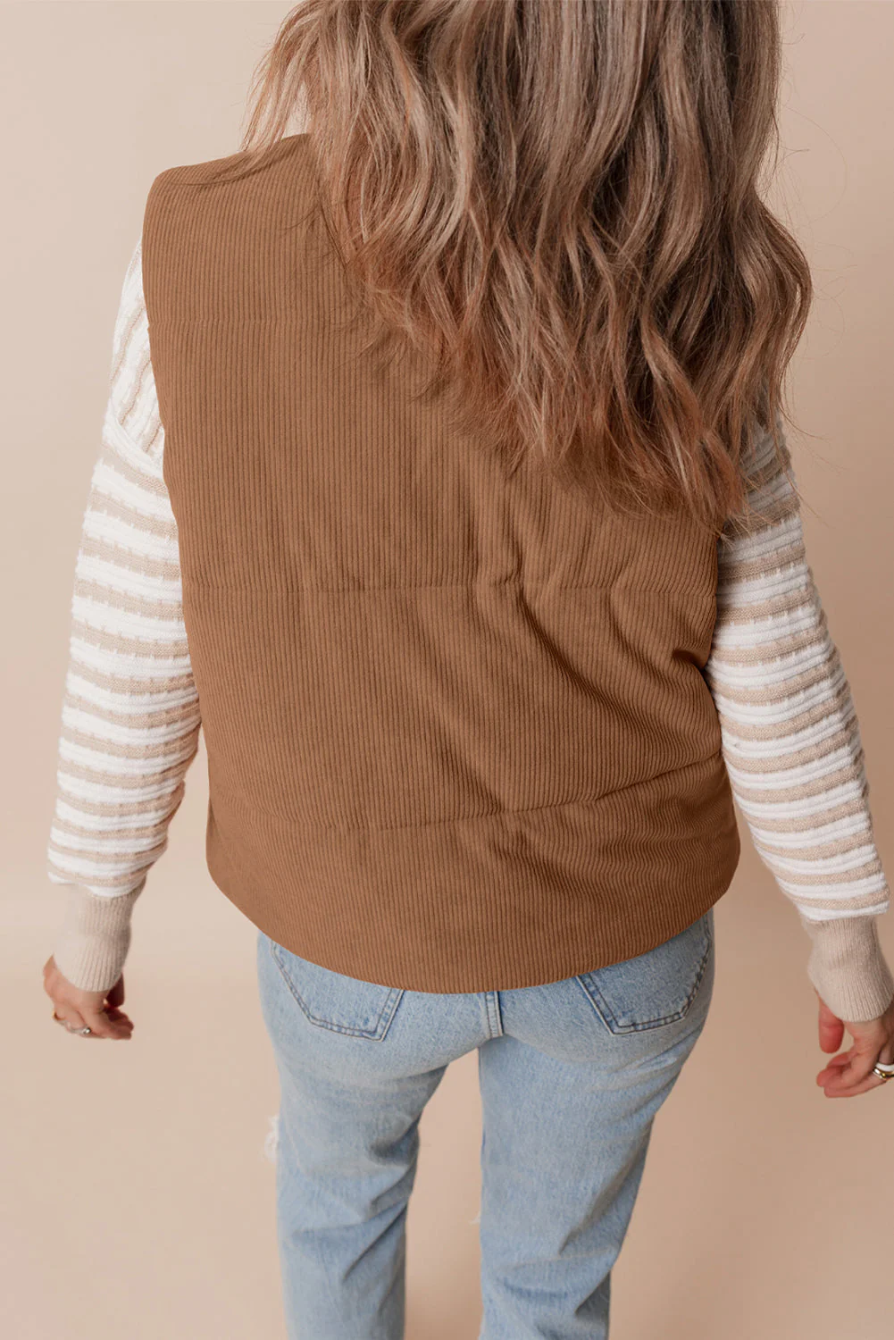Threaded Pear Natalia Corduroy Zipped Puffer Vest - Image 2