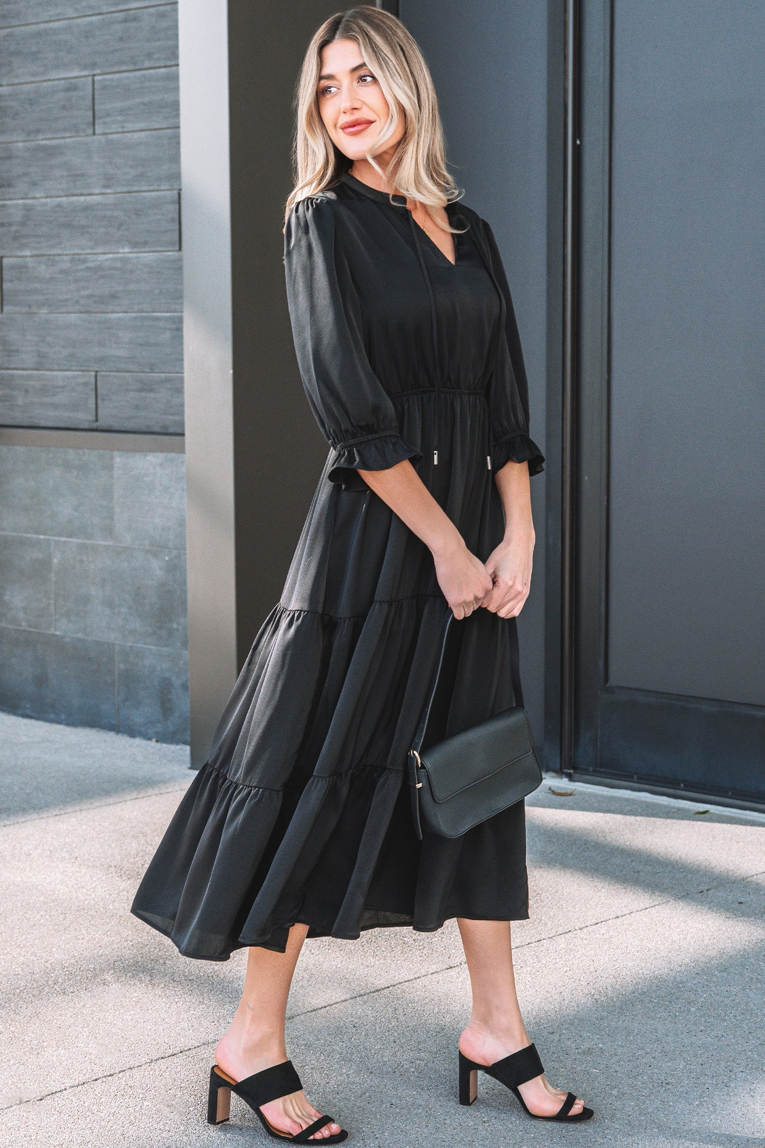Threaded Pear Natasha Sleeve Tiered Maxi Dress - Image 3