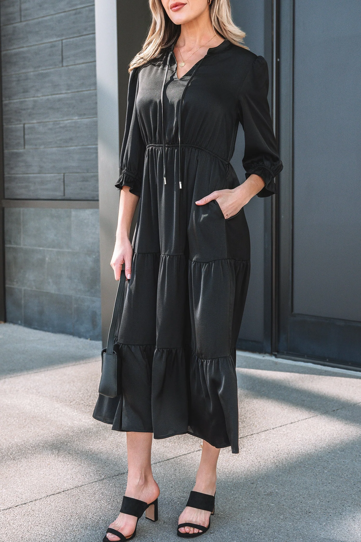Threaded Pear Natasha Sleeve Tiered Maxi Dress - Image 7