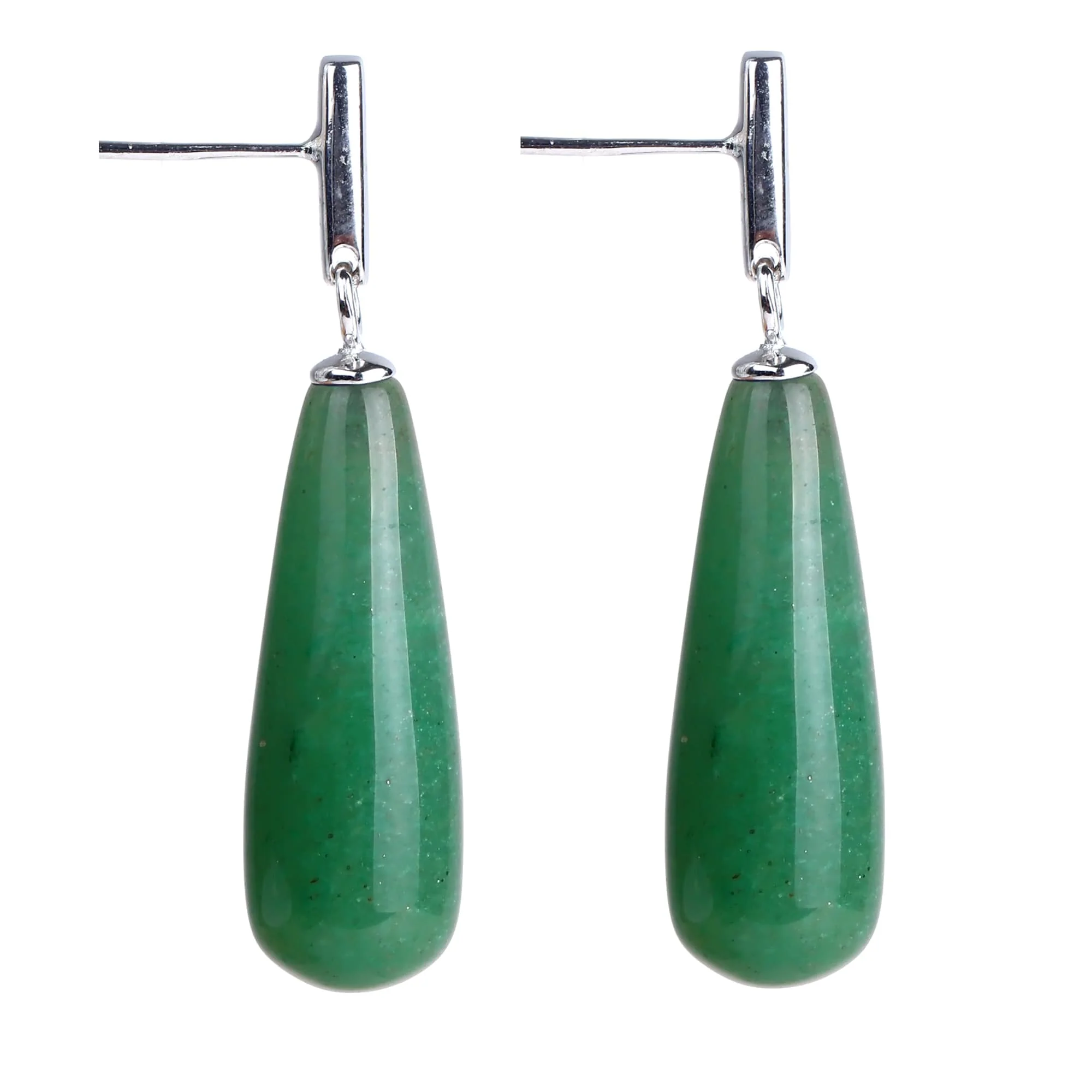 Natural Green Aventurine Sterling Silver Elongated Drop Earrings - Image 2