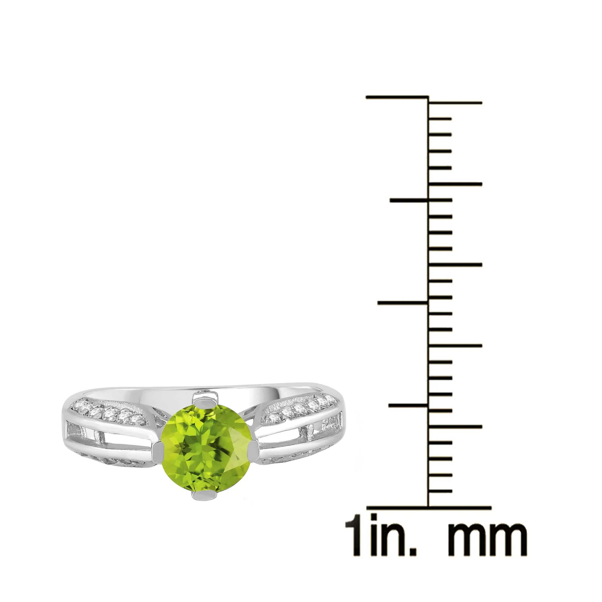 Natural Peridot and White Topaz Sterling Silver Classic Solitaire Ring - Image 21